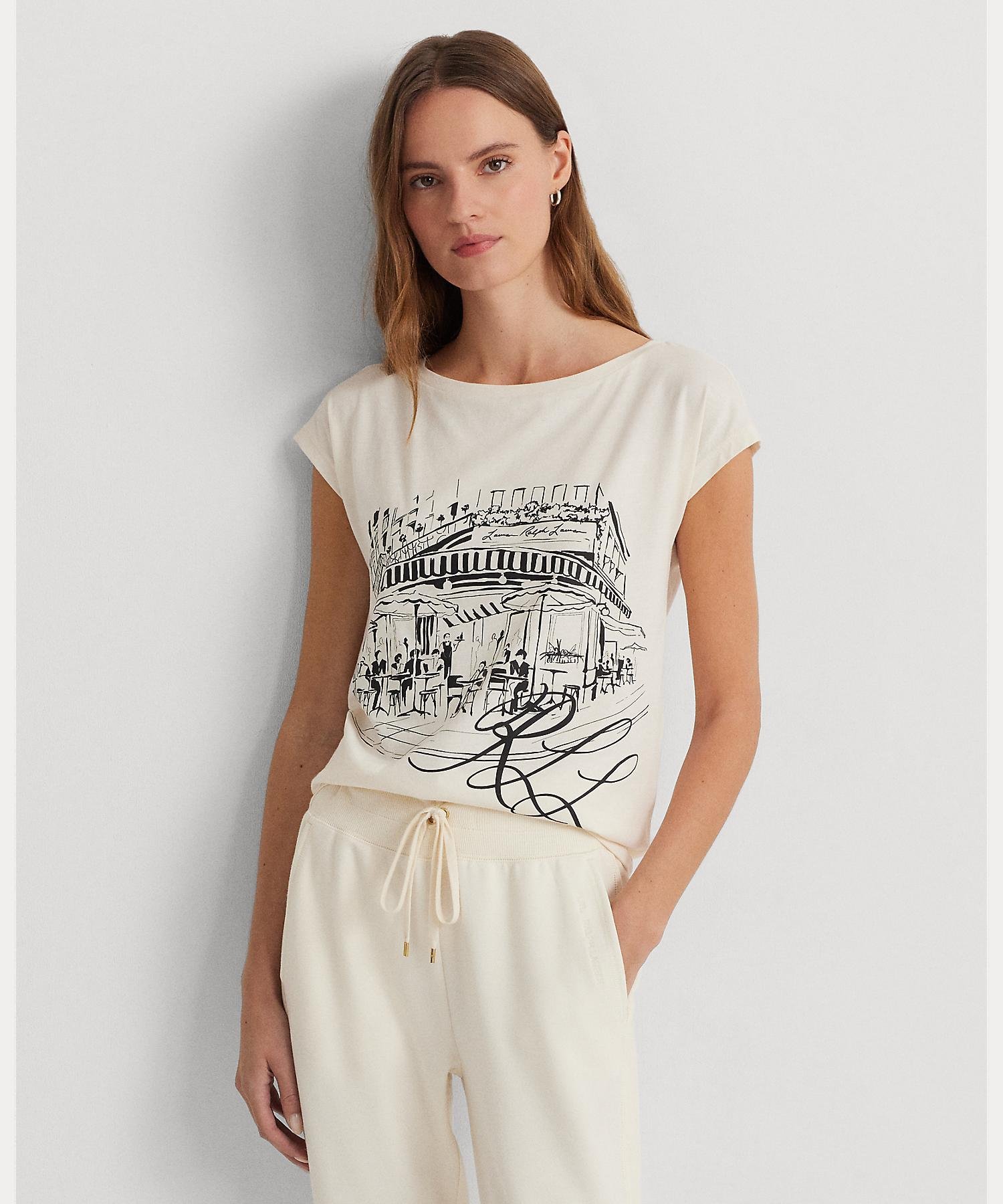 LAUREN RALPH LAUREN グラフィック ジャージー Tシャツ ラルフローレン トップス カットソー・Tシャツ ブラウン【送料無料】