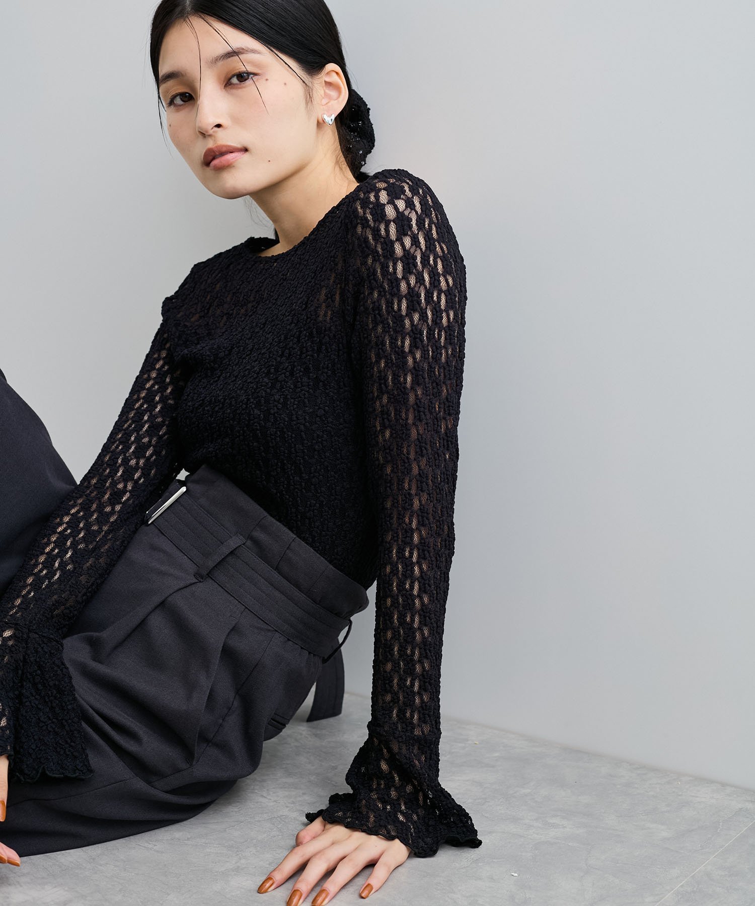 【SALE／50%OFF】VIS レースフレアースリーブトップス ビス トップス カットソー・Tシャツ ピンク ブラック ホワイトのサムネイル