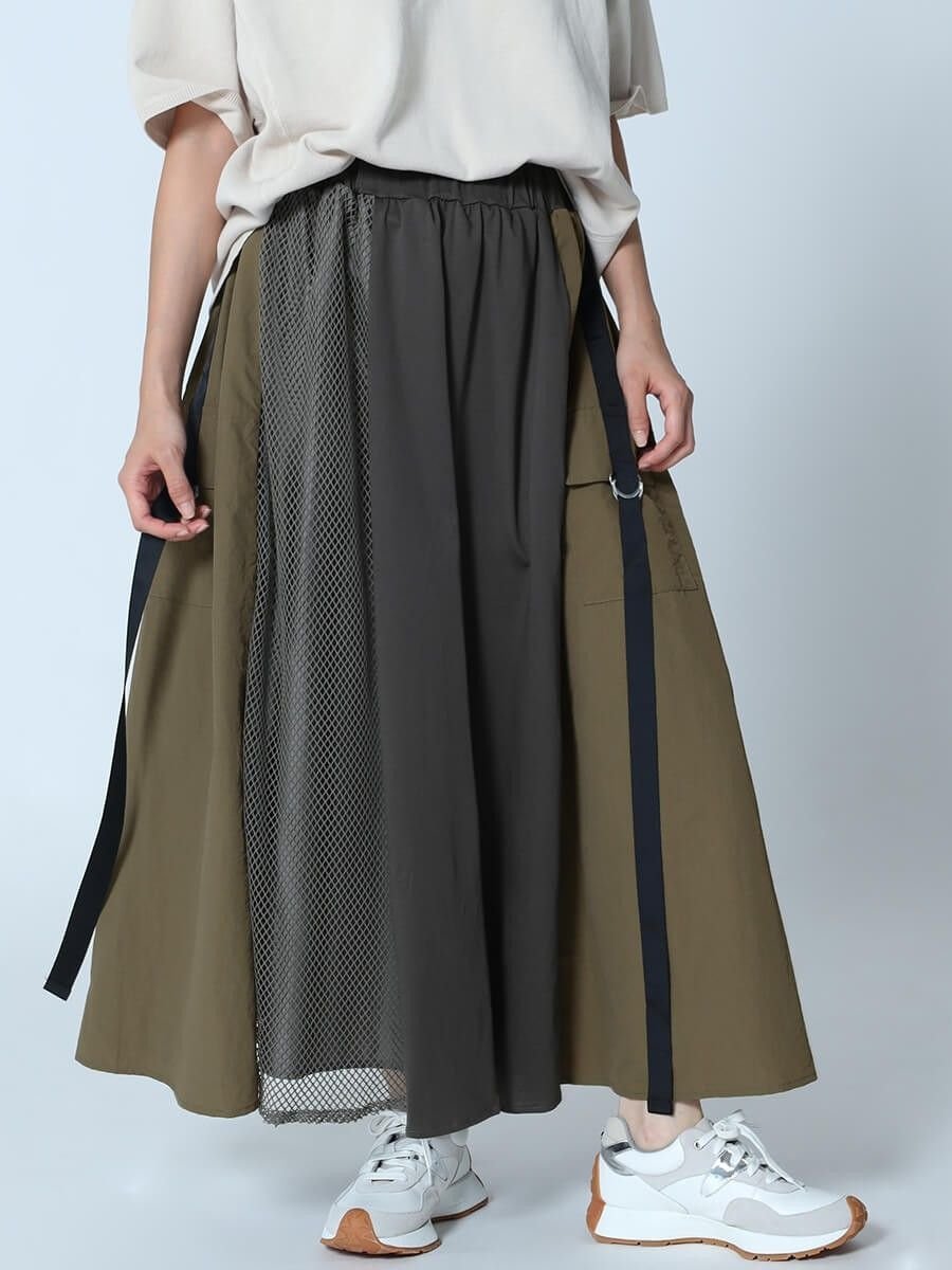 【SALE／28%OFF】LASUD メッシュ異素材ミックススカート ラシュッド スカート ロング・マキシスカート ブラック グレー【送料無料】のサムネイル