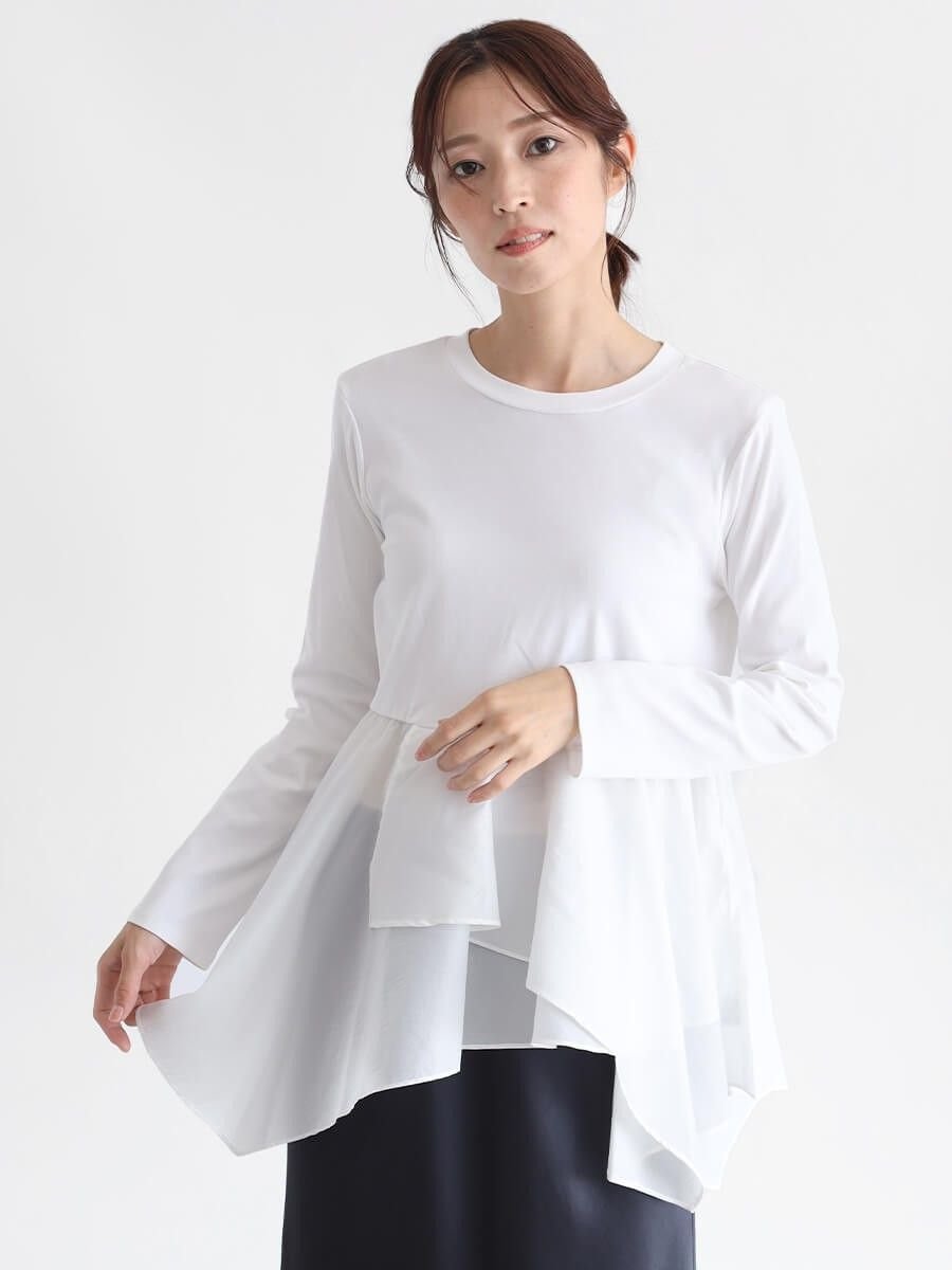 CLOVE 裾フリルデザインプルオーバー ラシュッド トップス カットソー・Tシャツ ブラック ホワイト【送..