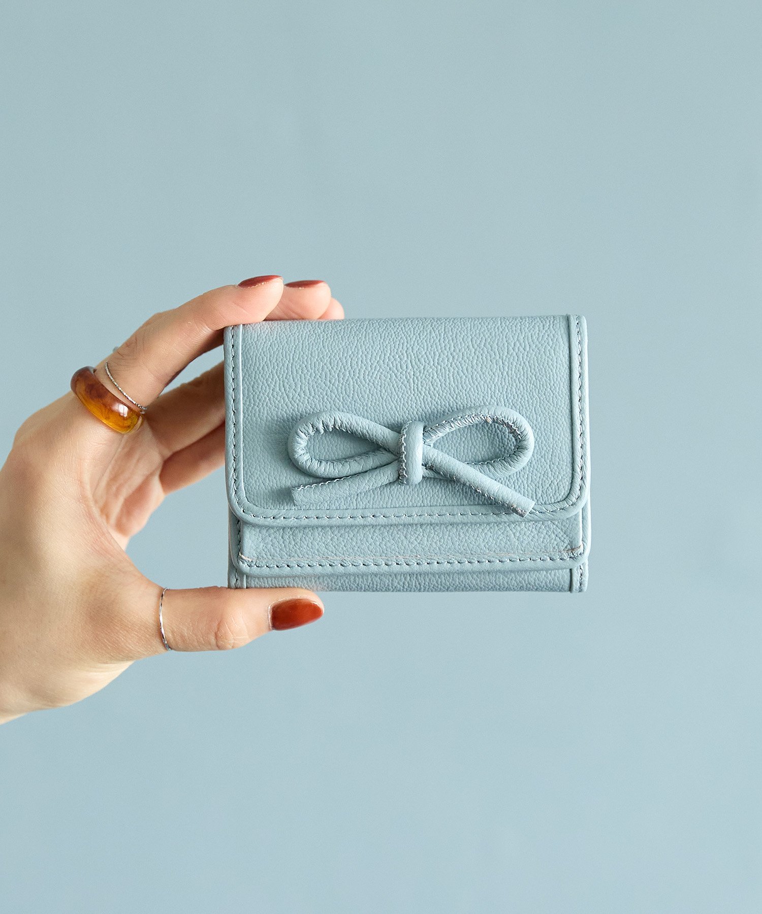 HASHIBAMI レザーリボン ミニウォレット ハシバミ / ネコロジー 財布・ポーチ・ケース 財布 ブルー ベージュ【送料無料】のサムネイル