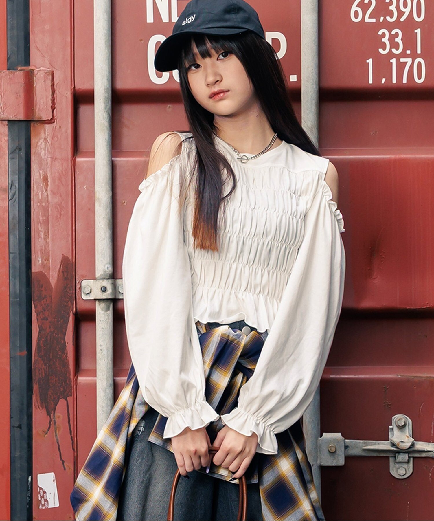 algy シャーリング肩あきトップス エフオーオンラインストア トップス カットソー・Tシャツ ブラック ピンク ホワイトのサムネイル