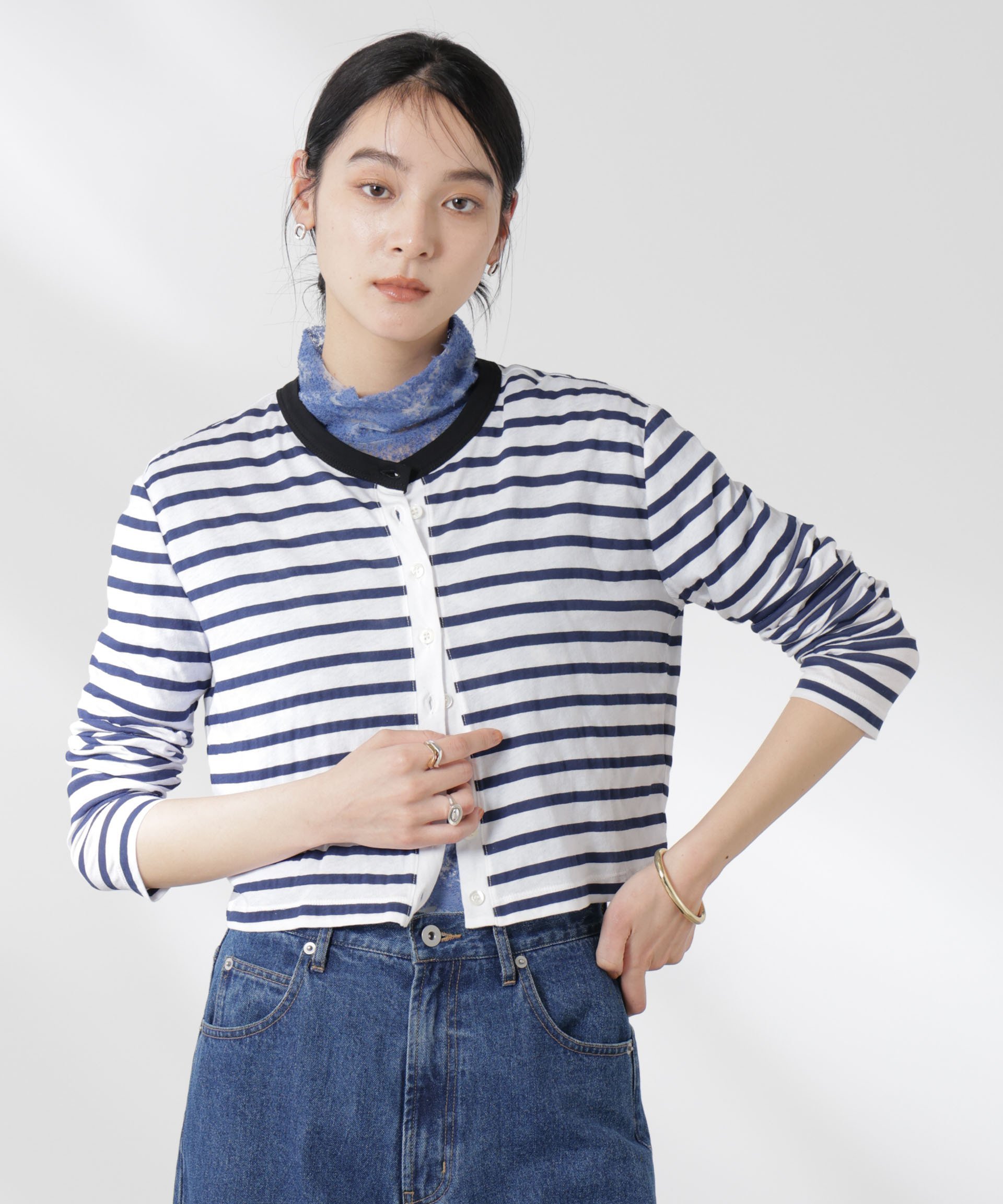 NANO universe ボーダーシアーコットンカーディガン ナノユニバース トップス カットソー・Tシャツ