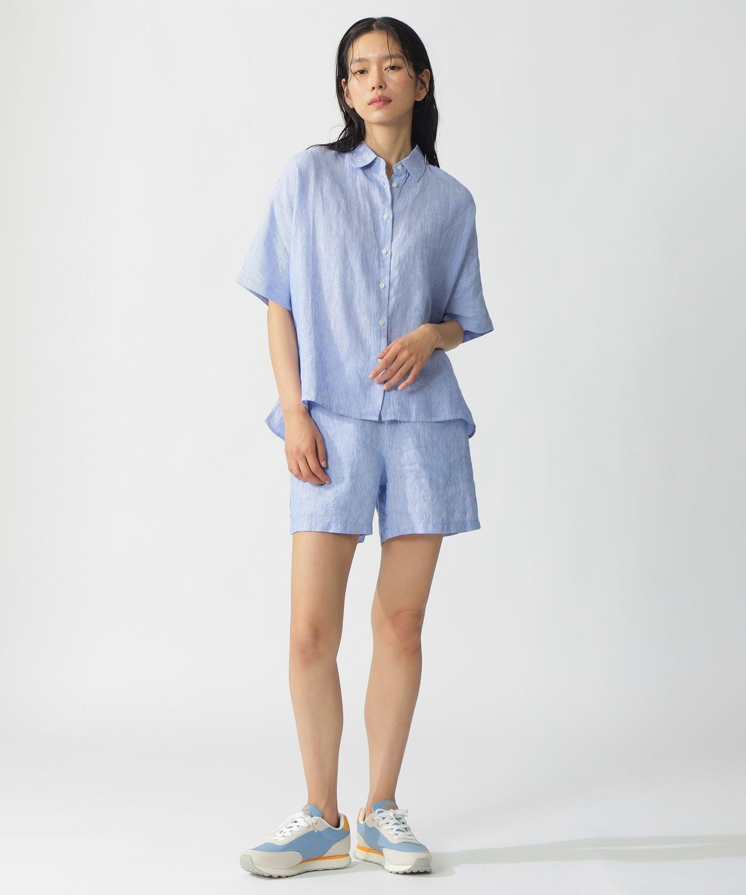 MELANIA ストライプ シャツ / MELANIA STRIPE SHIRT WOMAN エコアルフ トップス シャツ・ブラウス ブルー