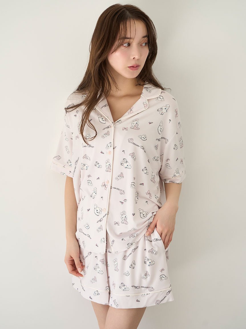 SNIDEL HOME 【SNIDEL HOME 新木優子】カットプリントシャツ ショートパンツセット スナイデルホーム ワンピース ドレス その他のワンピース ドレス ベージュ ピンク ネイビー【送料無料】