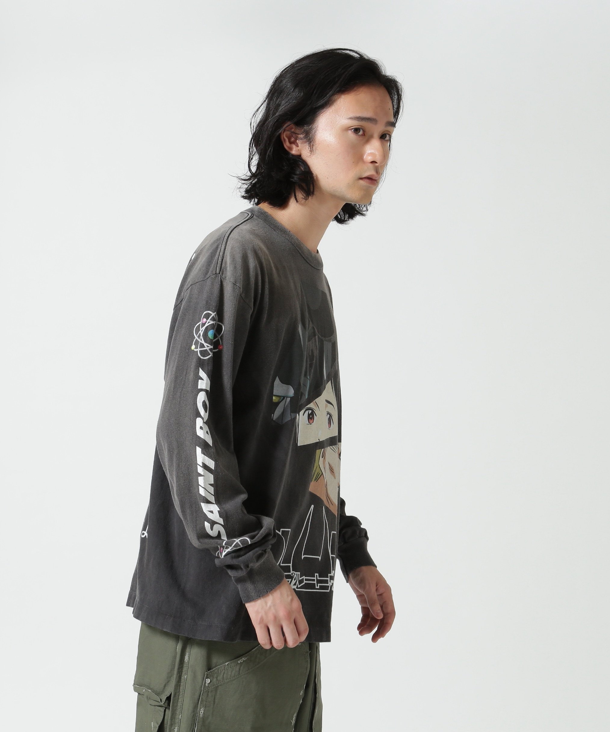 ROYAL FLASH SAINT MICHAEL/セント マイケル/PT_LS TEE/PLUTO/BLACK ロイヤルフラッシュ トップス カットソー・Tシャツ ブラック【送料無料】