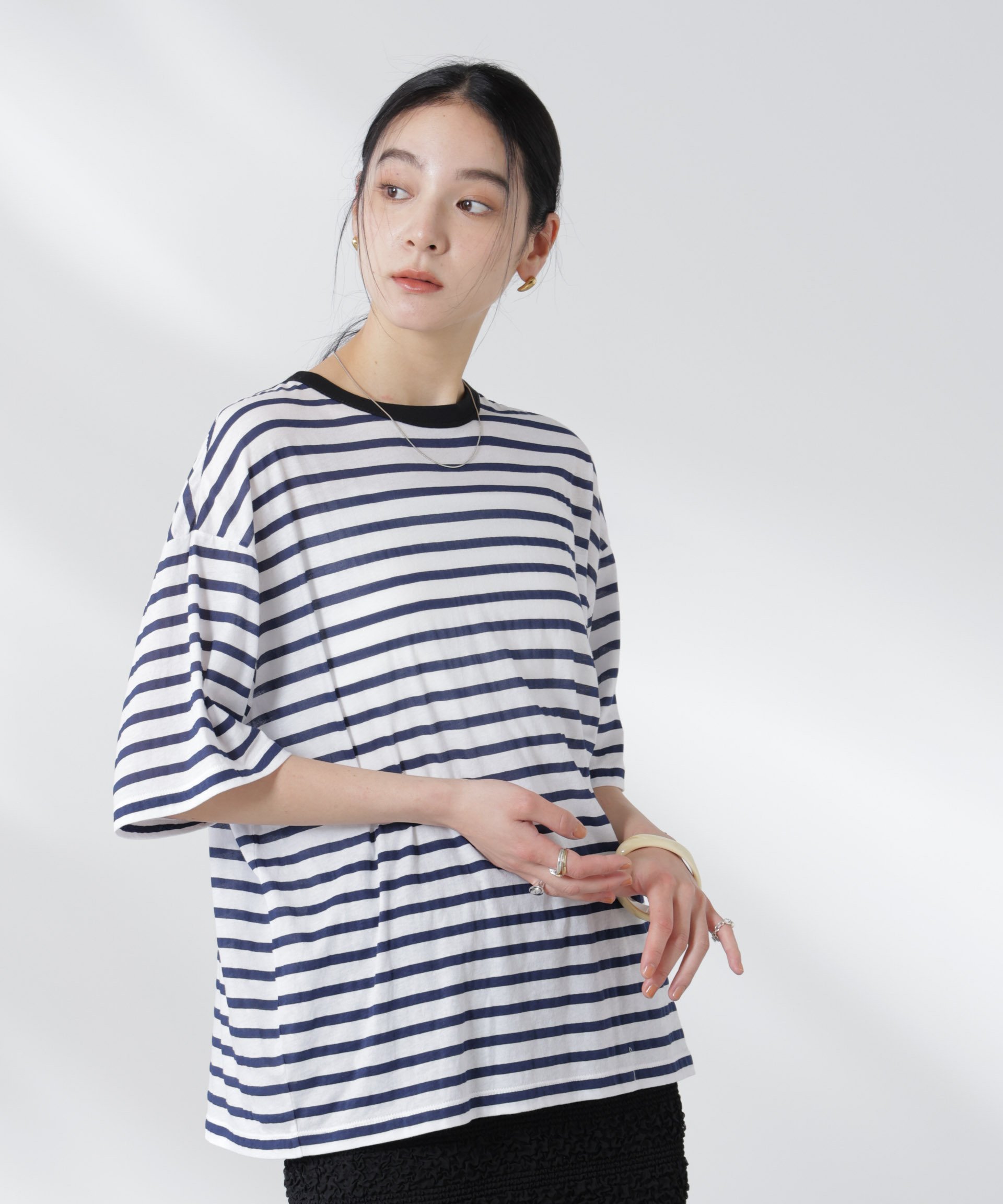 【SALE／60%OFF】NANO universe ボーダーシアーコットンTシャツ ナノユニバース ト...