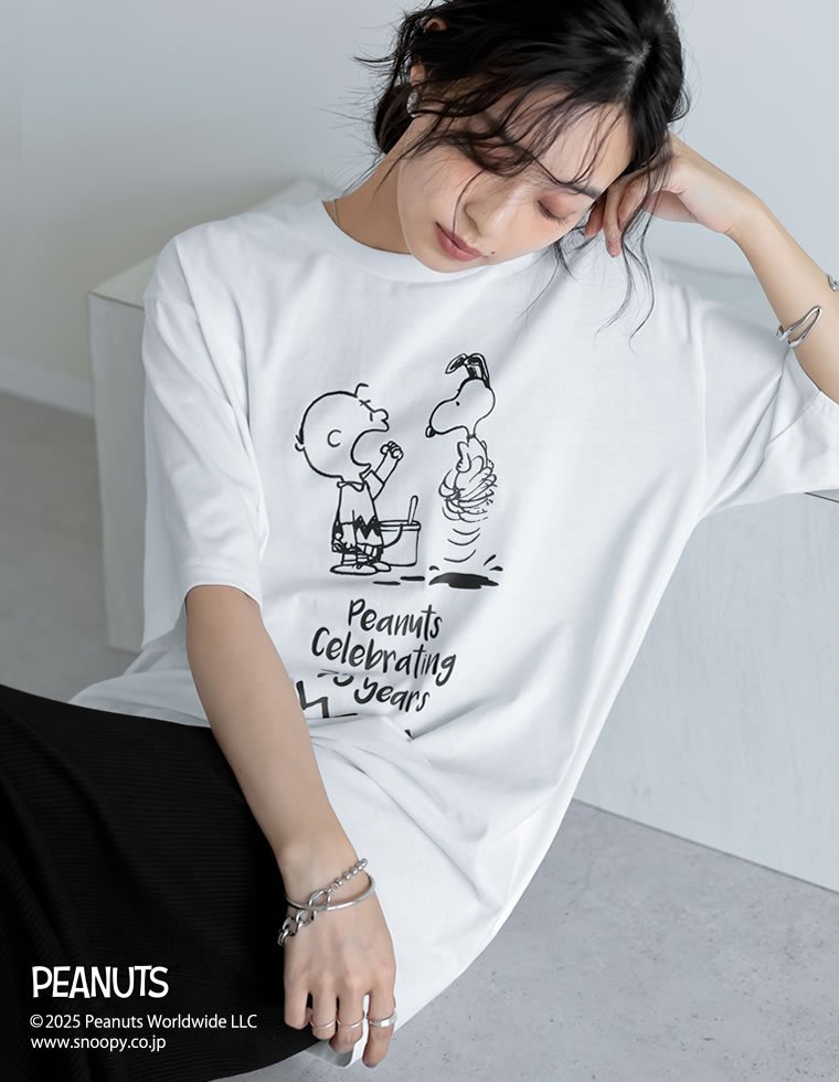 Re:EDIT PEANUTS別注オーバーサイズT リエディ トップス カットソー・Tシャツ グレー ホワイト ベージ..
