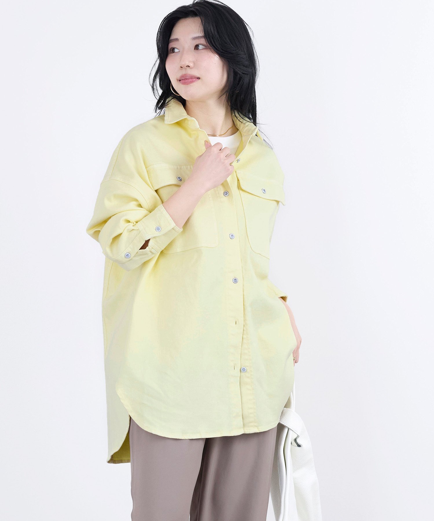 Healthy DENIM 【Healthy DENIM】デニムビックシャツ-Almond Super big shirt マイカアンドディール トップス シャツ・ブラウス ブルー イエロー