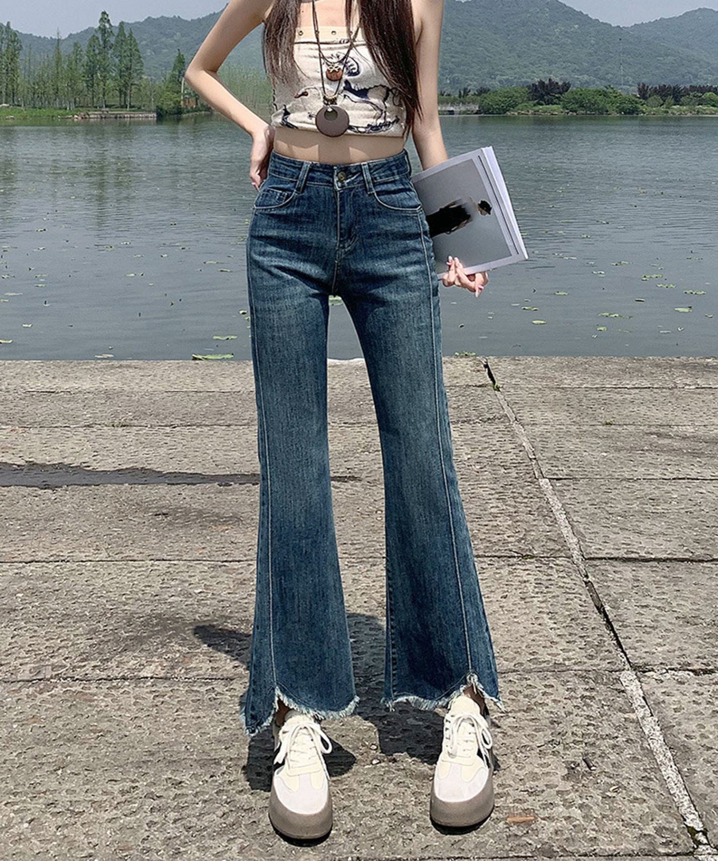 【SALE／20%OFF】aimoha - select - aimoha/フリンジフレアデニムパンツ アイモハ パンツ ジーンズ・デニムパンツ ネイビー