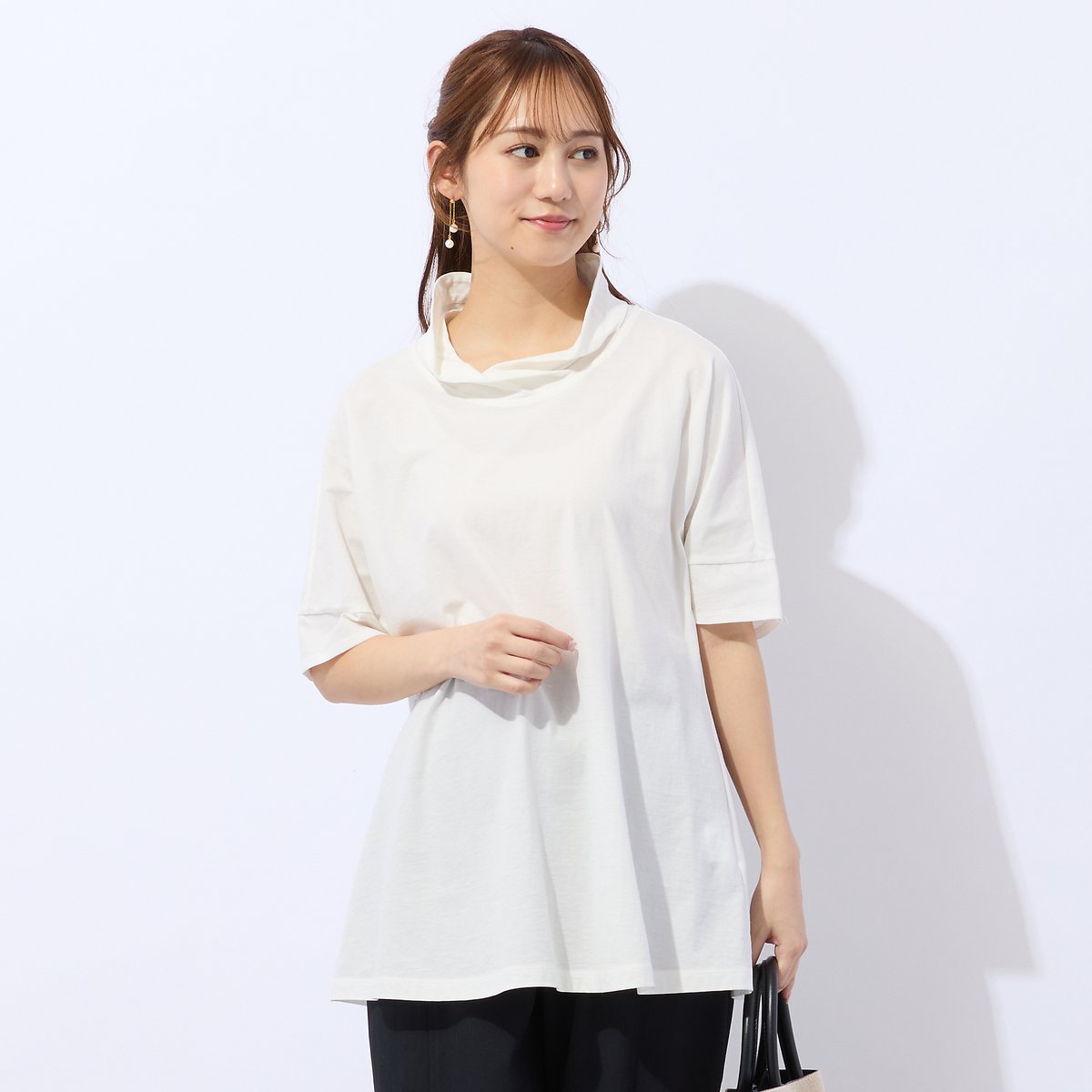 Liliane Burty Eclat 【洗える】重ね衿ドルマンスリーブチュニック リリアンビューティ エクラ トップス カットソー・Tシャツ ホワイト