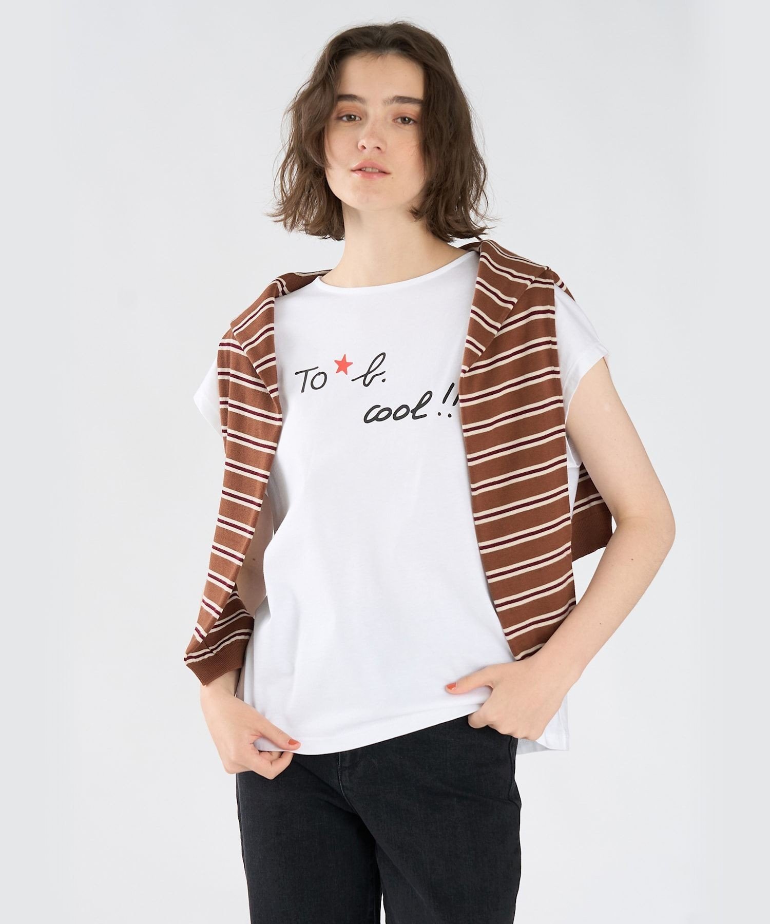 . To b. by agnes b.* green label relaxing オーガニックコットン プリントTシャツ "cool!!" アニエスベー トップス カットソー・Tシャツ ホワイト