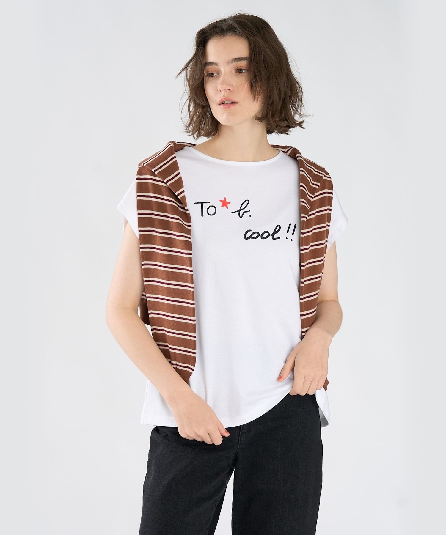 . To b. by agnes b.* green label relaxing オーガニックコットン プリントTシャツ "cool!!" アニエスベー トップス カットソー・Tシャツ ホワイト