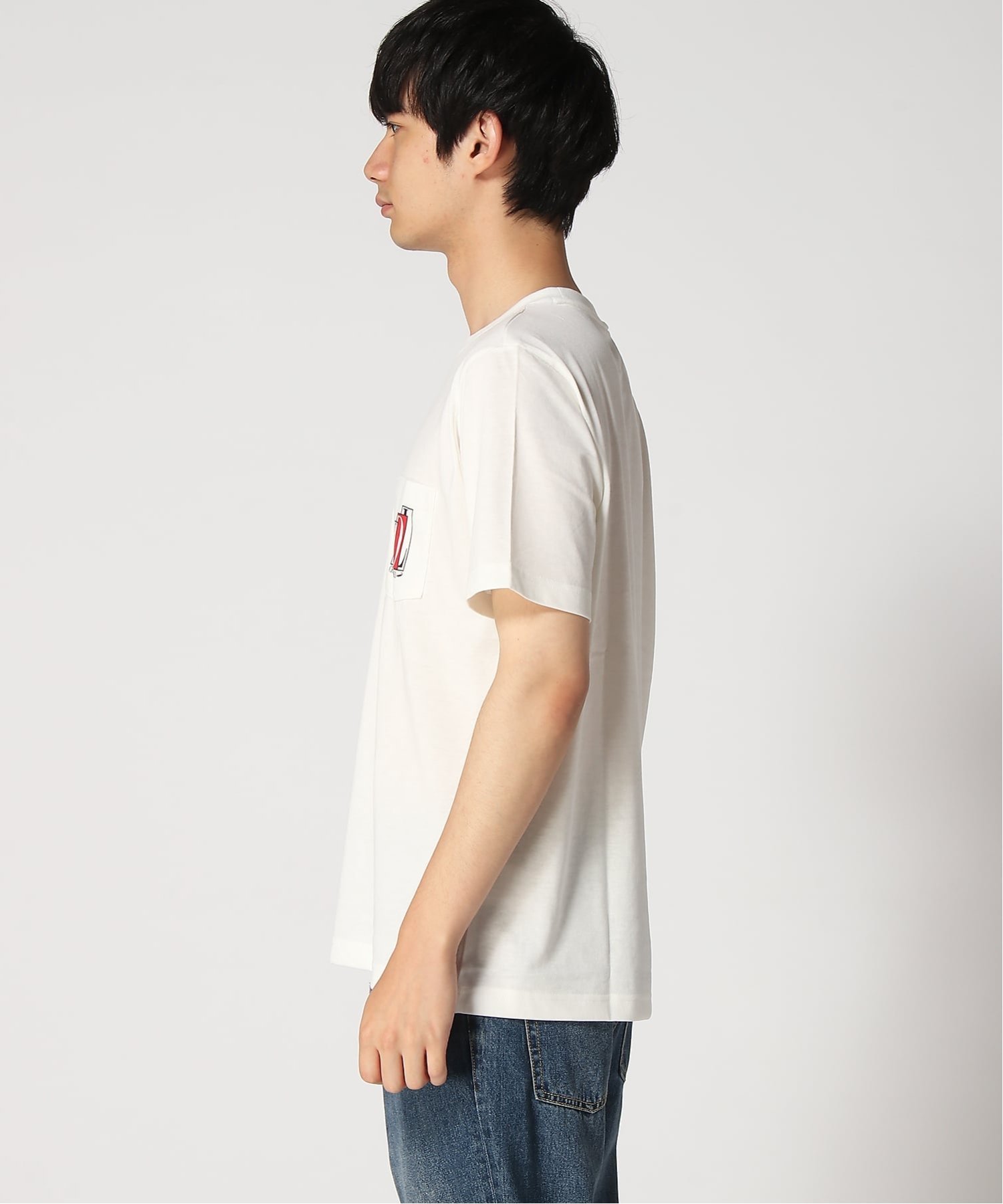 (M)ポケット プリント Tシャツ クロコダイル トップス カットソー・Tシャツ ネイビー ホワイト