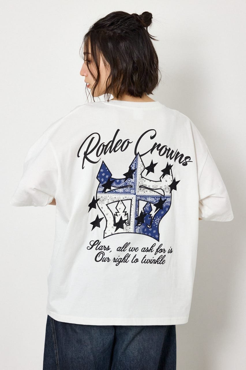 RODEO CROWNS WIDE BOWL アップリケクラウンロゴTシャツ ロデオクラウンズワイドボウル トップス カットソー・Tシャツ ホワイト ブラック ブラウン ピンク