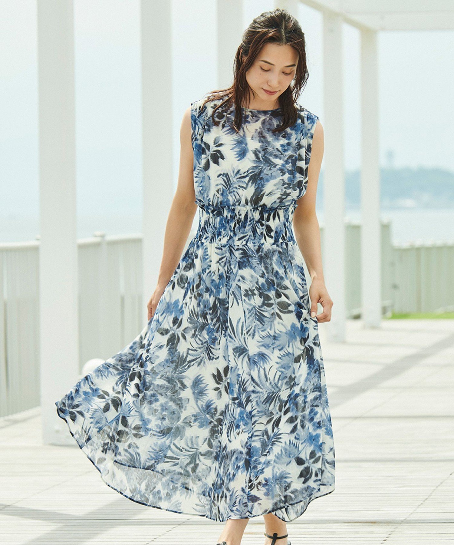 EPOCA ワープフラワープリント シャーリングドレス エポカ ワンピース・ドレス ドレス ネイビー【送料無料】のサムネイル