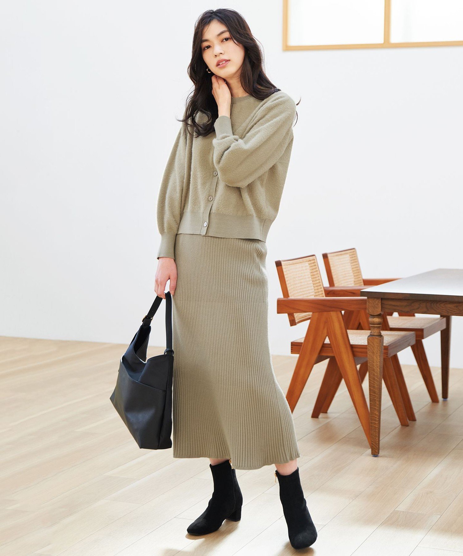 【SALE／50%OFF】ANY フェザーカーディガン×ニットスカートセットアップ エニィ ジ...