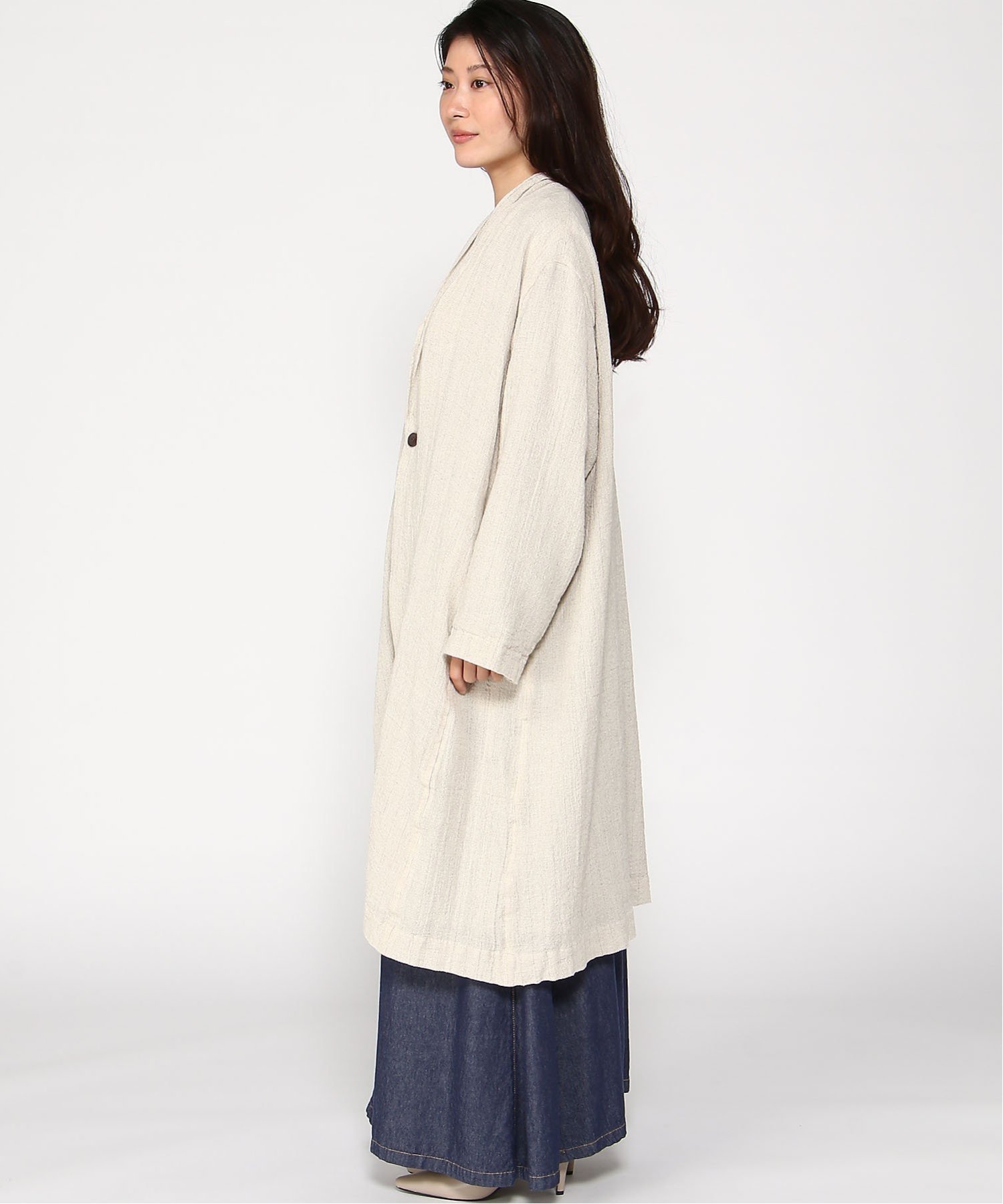 pas de calais pas de calais 綿リネン交織タンブラー ストライプ コート パドカレ ジャケット・アウター ノーカラージャケット ブラック ベージュ