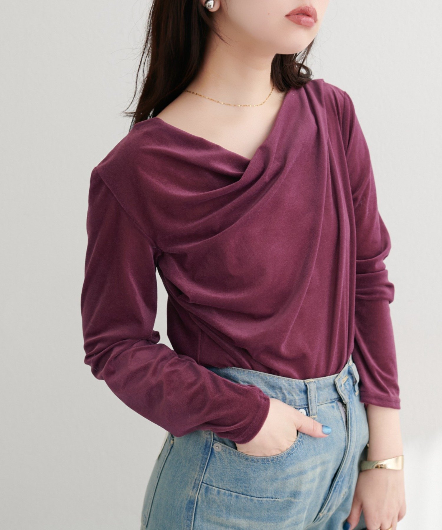 natural couture ドレープベロアプルオーバー ナチュラルクチュール トップス その他のトップス ホワイト ブラウン ブラック ベージュ ピンク【送料無料】のサムネイル