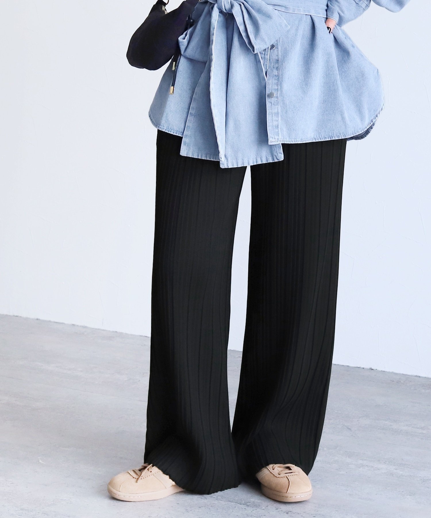 reca 迷わず着れる!大人のセミワイドプリーツパンツ(y2772) reca レカ パンツ その他のパンツ グレー ブラウン カーキグリーン ブラック ブルー