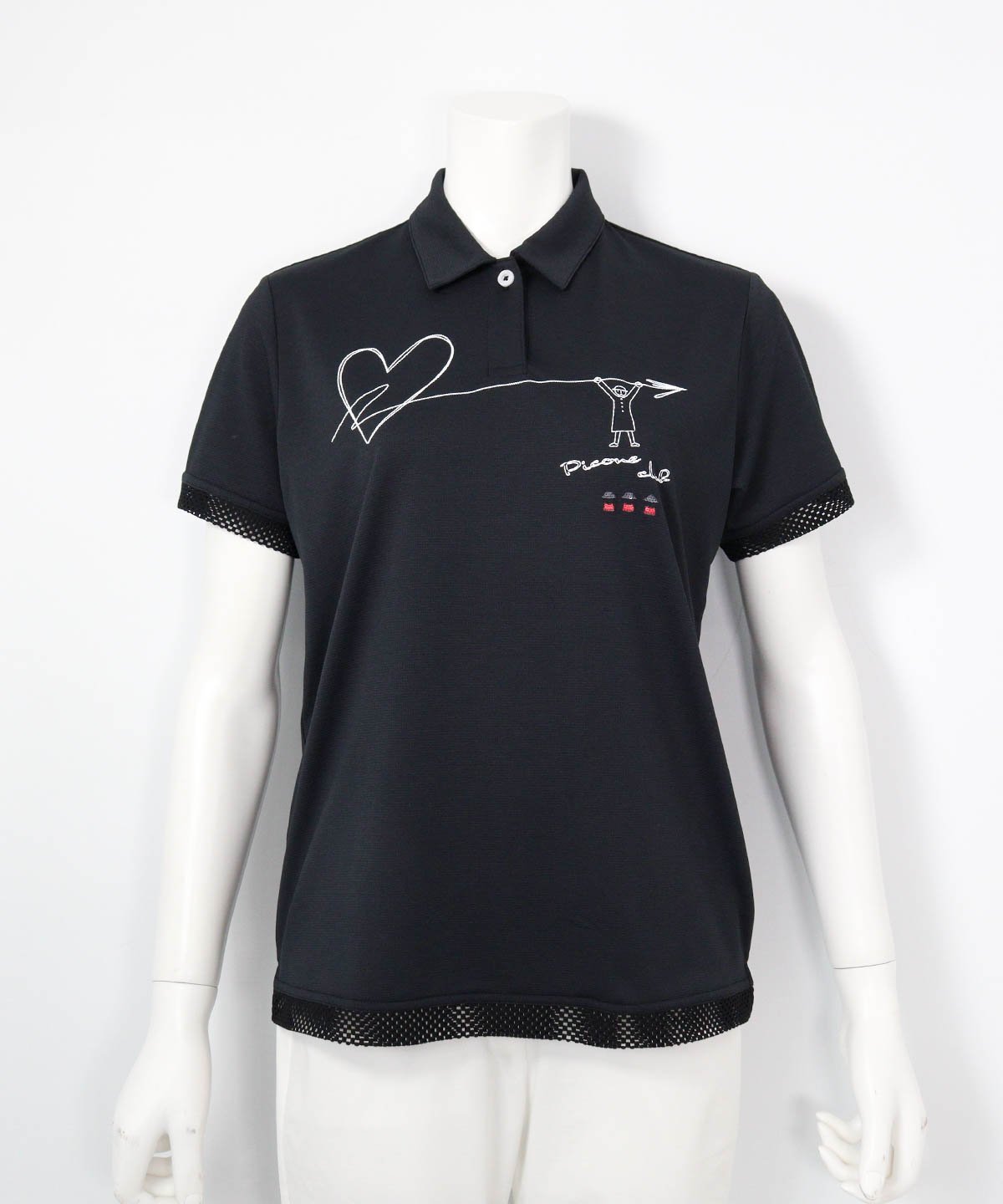Picone Club 【ピッコーネクラブ公式】刺繍風プリントUV速乾ポロシャツ ピッコーネクラブ トップス ポロシャツ ブラック ホワイト【送料無料】