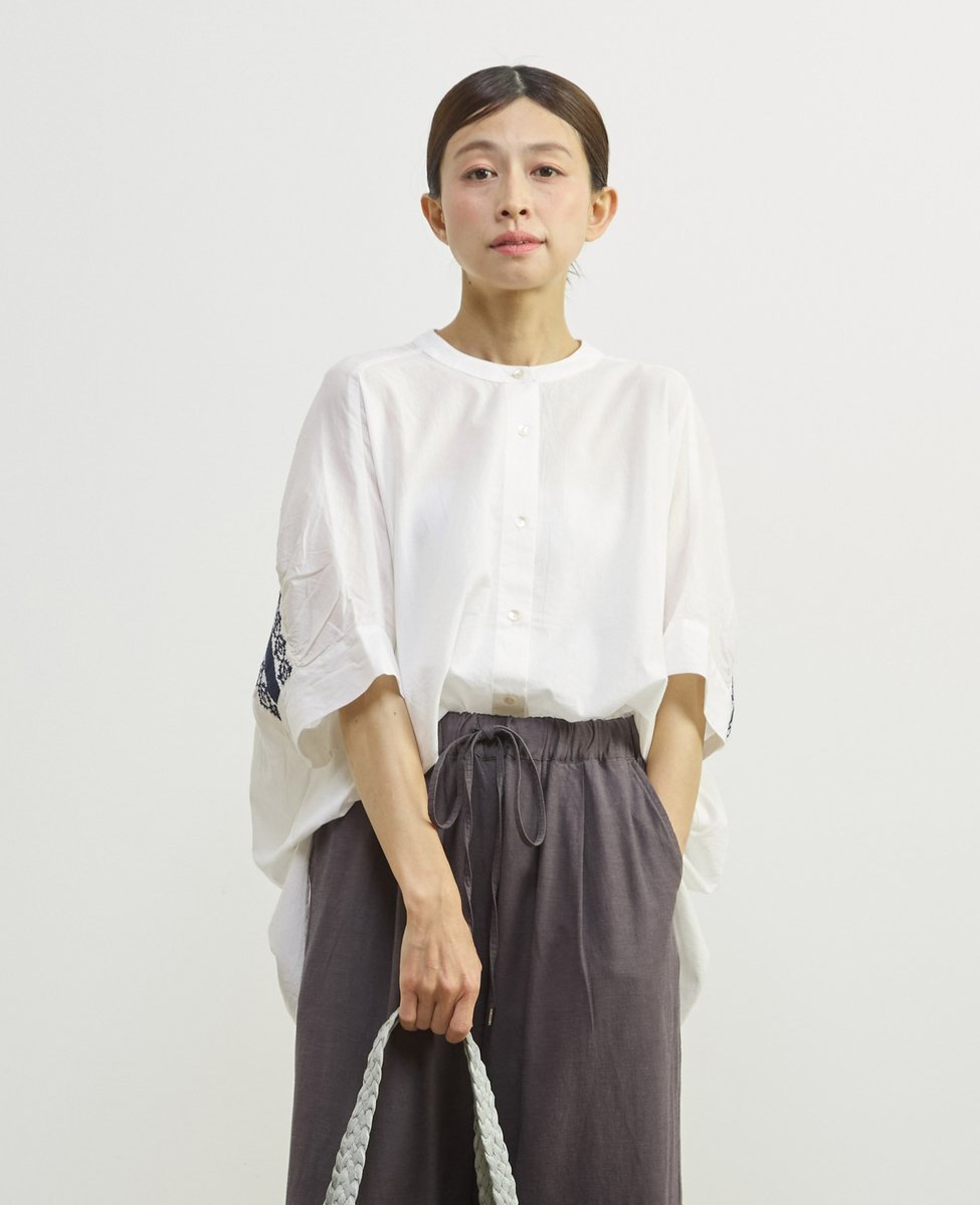 MELROSE CLAIRE 【コットンバック刺しゅうブラウス】 メルローズクレール トップス シャツ・ブラウス ブラック ブラウン ホワイト