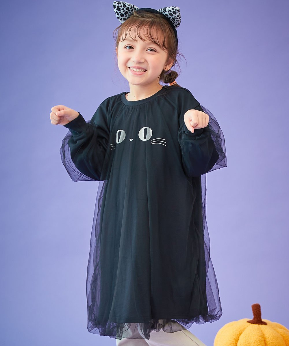devirock ハロウィン なりきりデザイン チュールワンピース 子供服 キッズ 女の子 綿100% 26AW デビロック ワンピース・ドレス ワンピース ホワイト ブラック