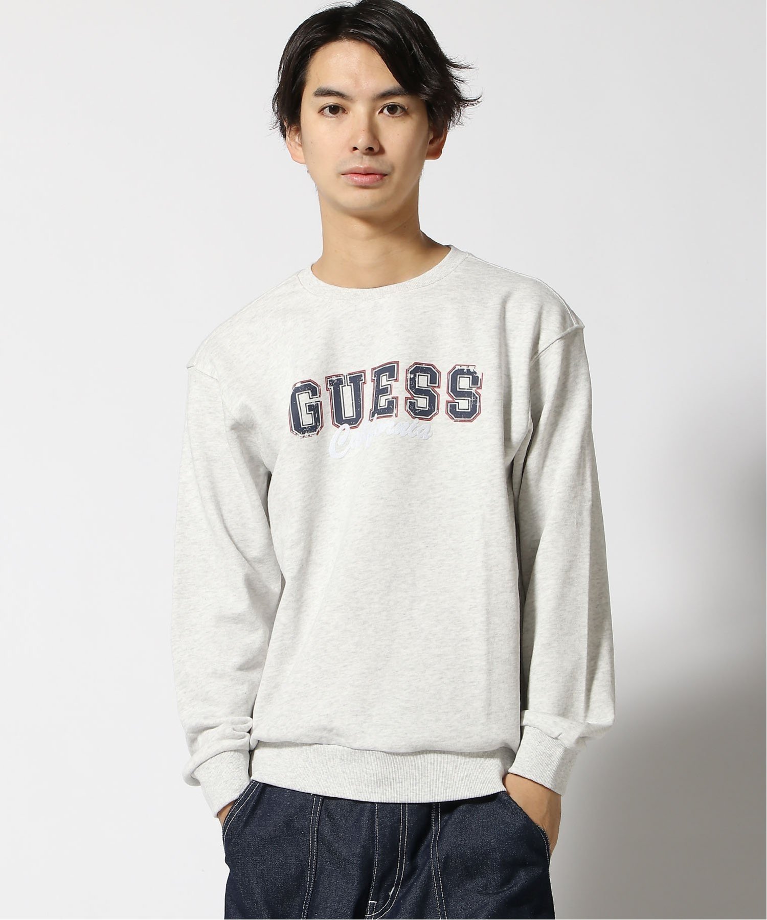 GUESS スウェット(U)UNI L/Slv Sweatshirt ゲス トップス スウェット・トレーナー ホワイト グリーン グレー