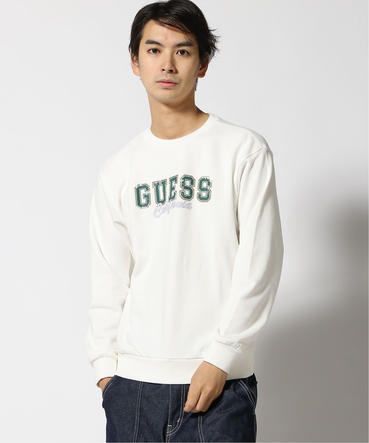 GUESS スウェット(U)UNI L/Slv Sweatshirt ゲス トップス スウェット・トレーナー ホワイト グリーン グレー