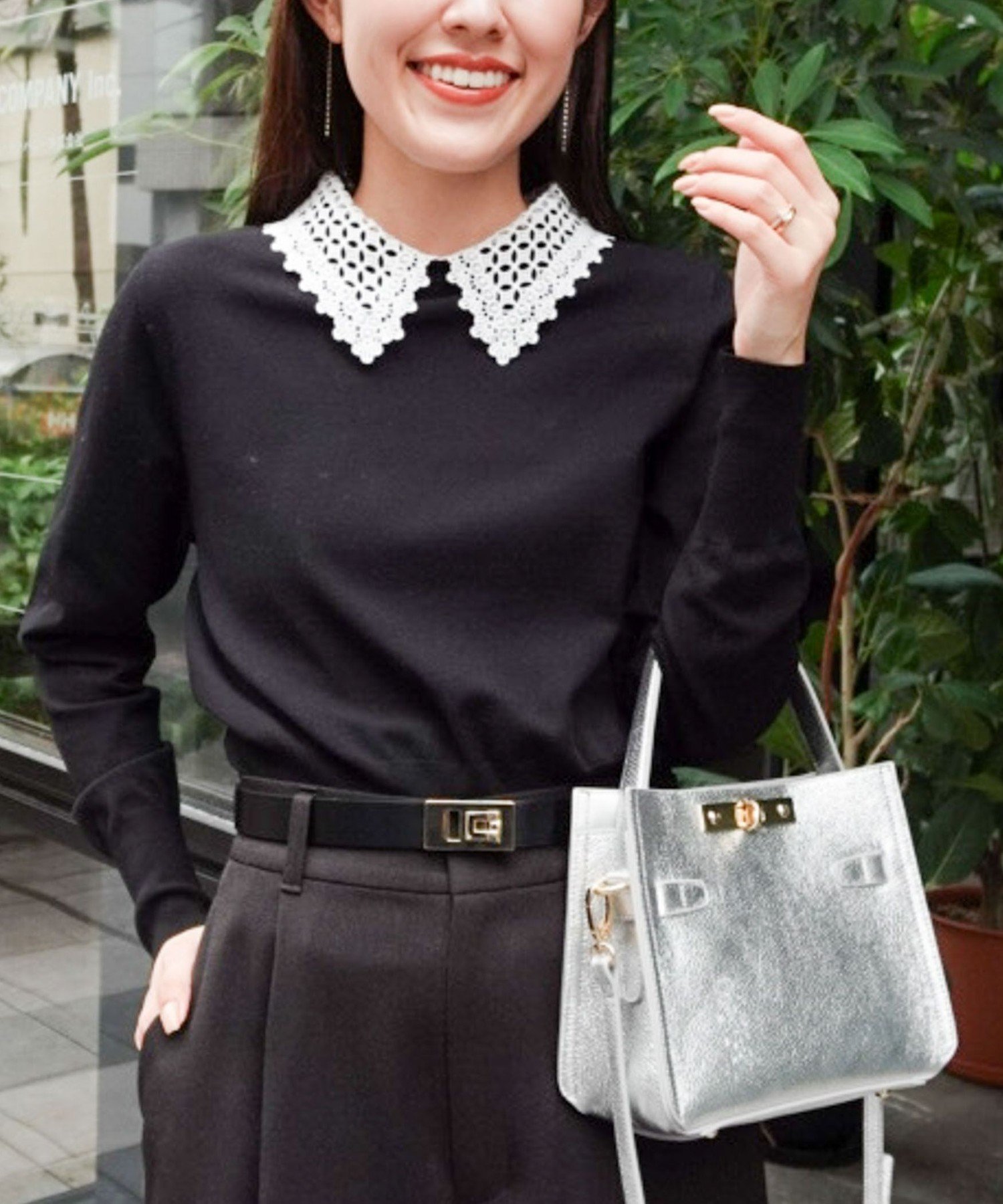 NOLLEY'S 襟レース2WAYプルオーバーニット ノーリーズ トップス ニット ブラック ネイビー グレー【送料無料】のサムネイル