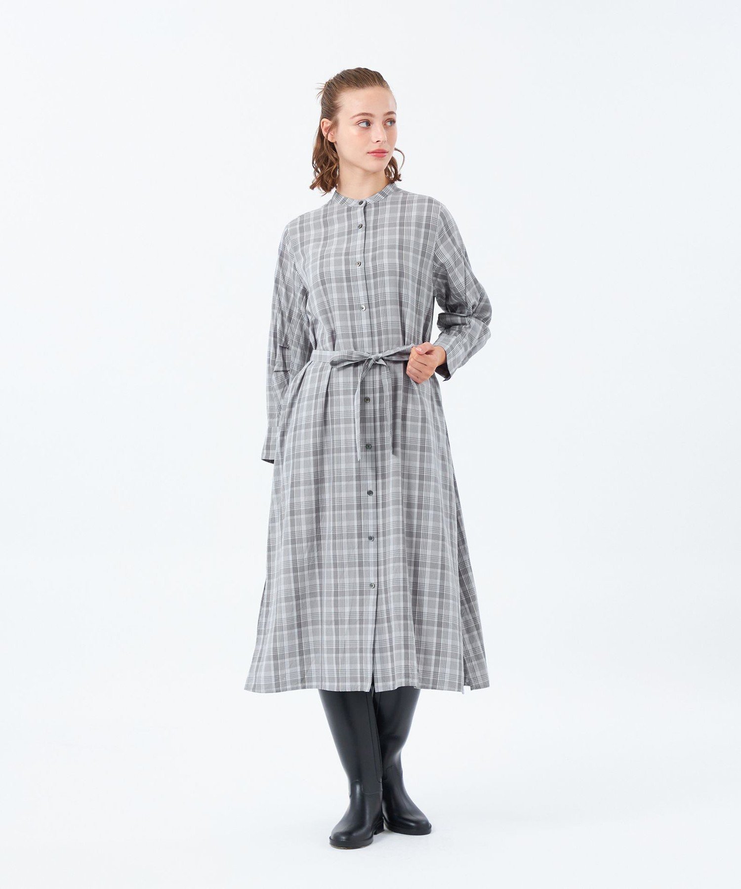 【SALE／41%OFF】MACKINTOSH PHILOSOPHY タックスリーブチェックシャツドレス マッキントッシュ フィロソフィー ワンピース・ドレス ワンピース グレー ベージュ【送料無料】