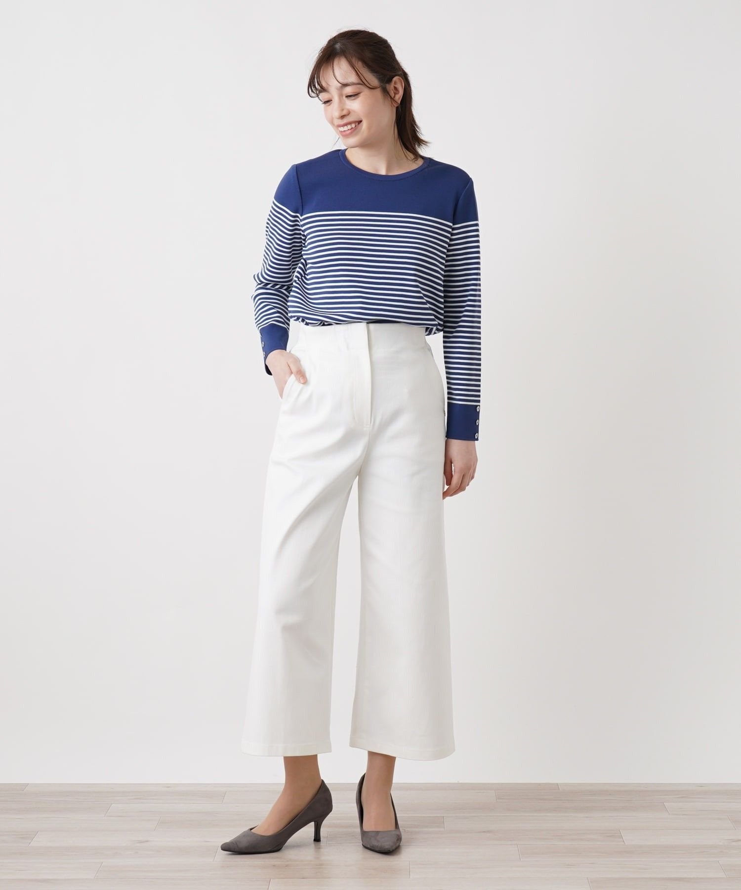 Leilian ガウチョパンツ レリアン パンツ その他のパンツ ネイビー ホワイト