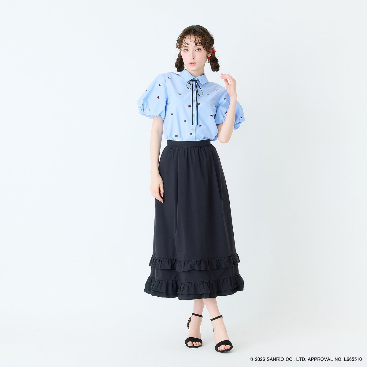 Jolly Poupee 【HELLO KITTY】ハローキティ リボン刺繍ブラウス ローズティアラ トップス シャツ・ブラウス ブルー ホワイト
