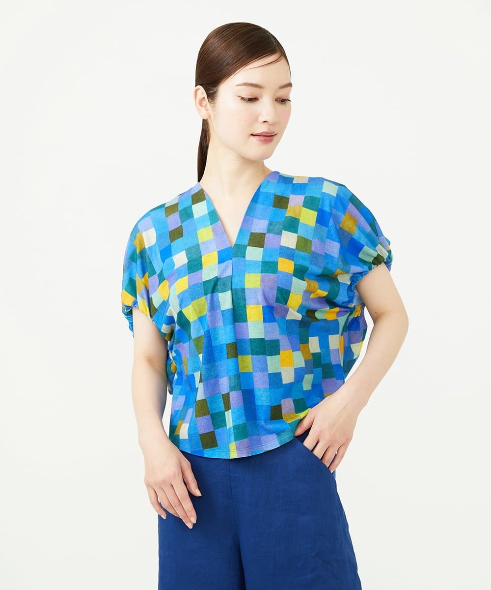 Sybilla カラータイルプリントカットソー シビラ トップス カットソー・Tシャツ ピンク ブルー