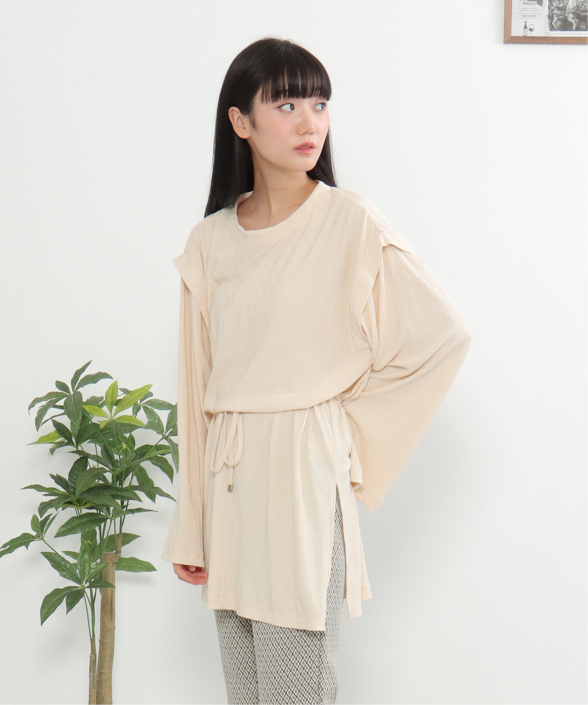 VENCE share style Ladys プリーツトップス ヴァンス エクスチェンジ トップス シャツ・ブラウス グレー ホワイト