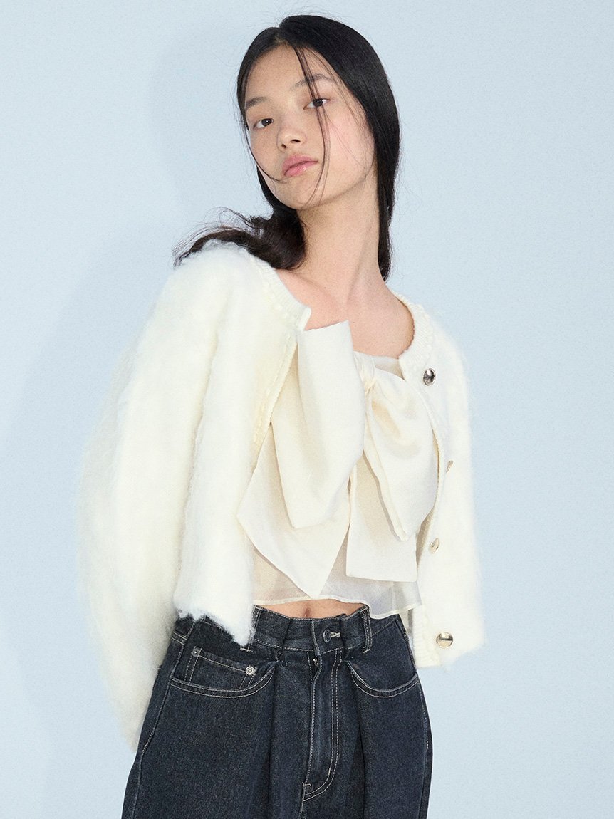 SNIDEL ファーライクニットジャケット スナイデル ジャケット・アウター ノーカラージャケット ホワイト ネイビー【送料無料】のサムネイル