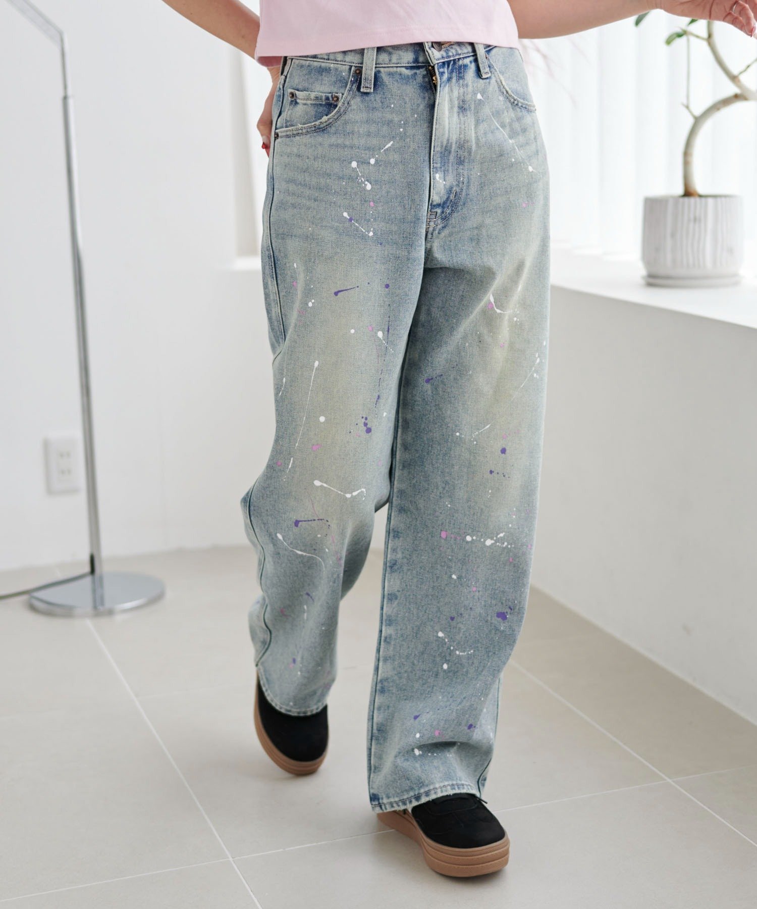 【SALE／75%OFF】WEGO LADY'S ペイントストレートデニムパンツ ウィゴー パンツ ジーンズ・デニムパンツのサムネイル