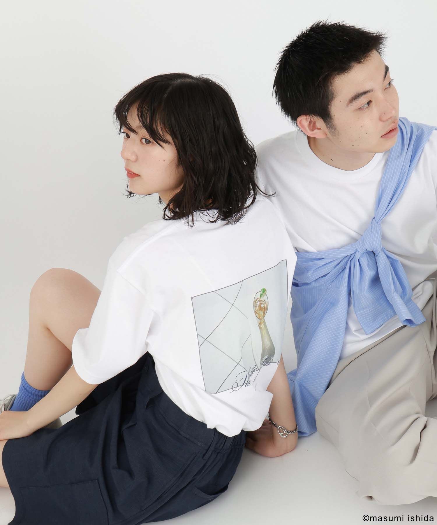石田真澄/フォトTシャツ/半袖/494906 グローバルワーク トップス カットソー・Tシャツ ホワイト グレー ブルー ピンク ネイビー