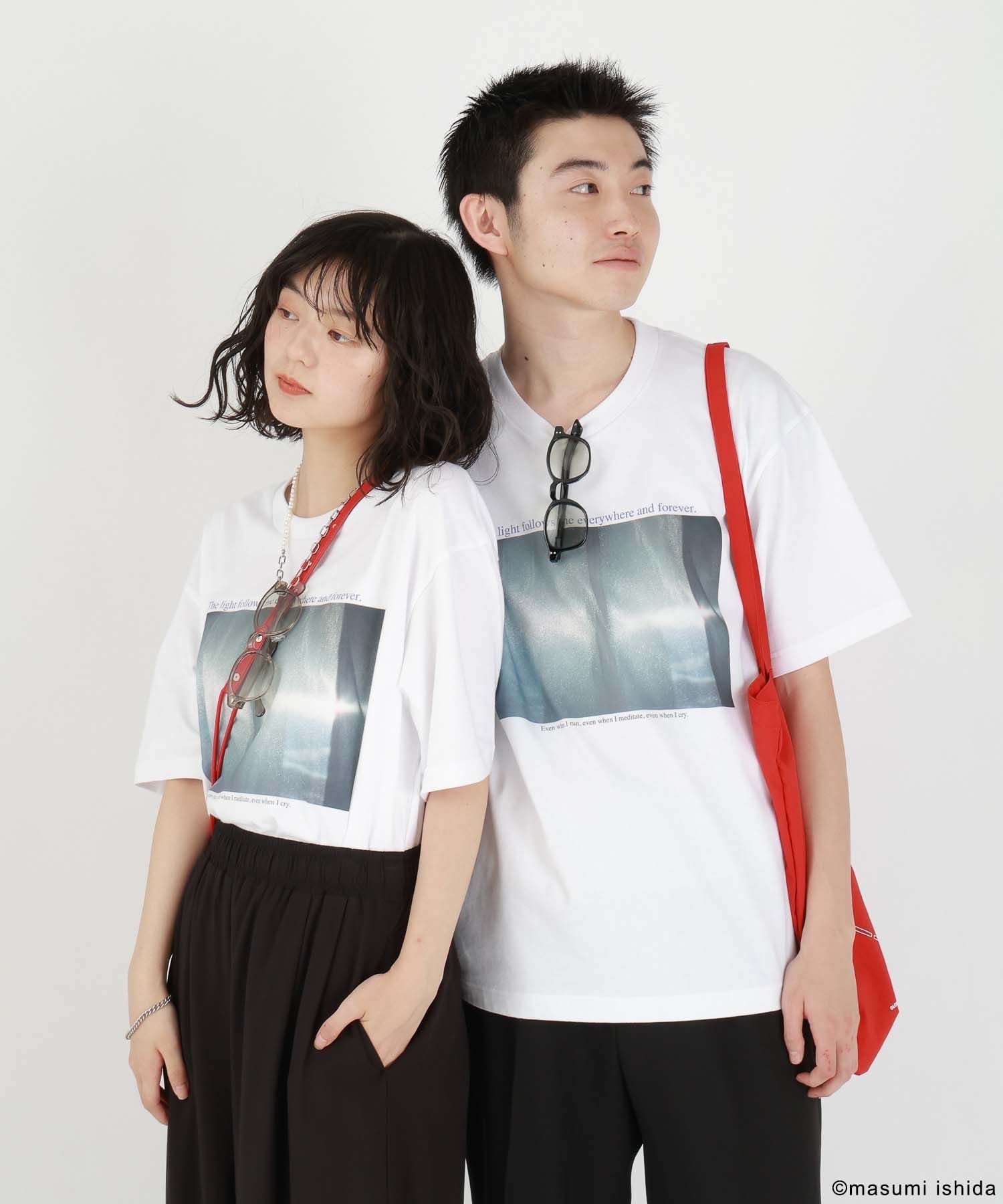 石田真澄/フォトTシャツ/半袖/494906 グローバルワーク トップス カットソー・Tシャツ ホワイト グレー ブルー ピンク ネイビー