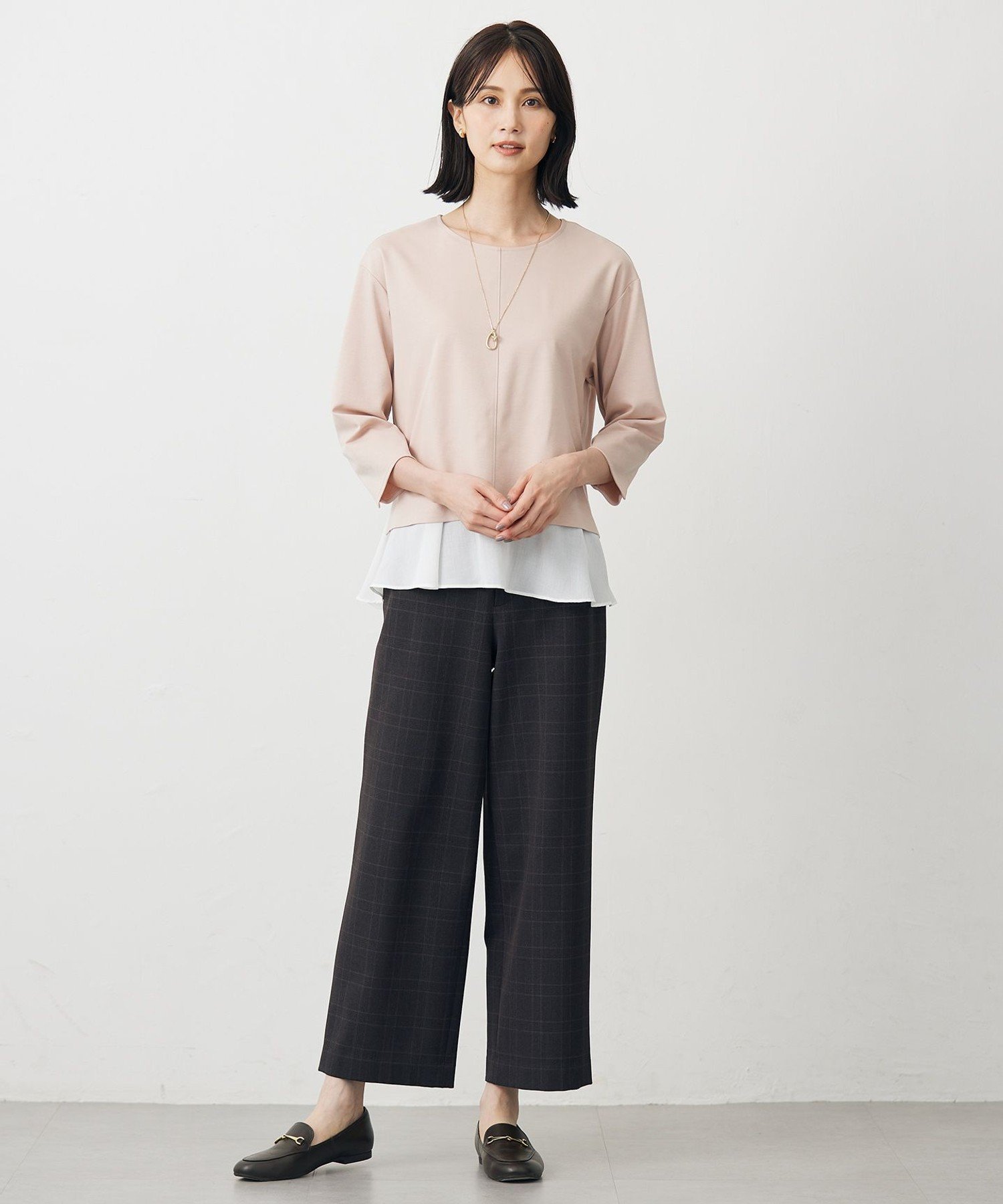 J.PRESS LADIES L アルガンシルク チェック クロップド パンツ ジェイプレス パンツ その他のパンツ グレー