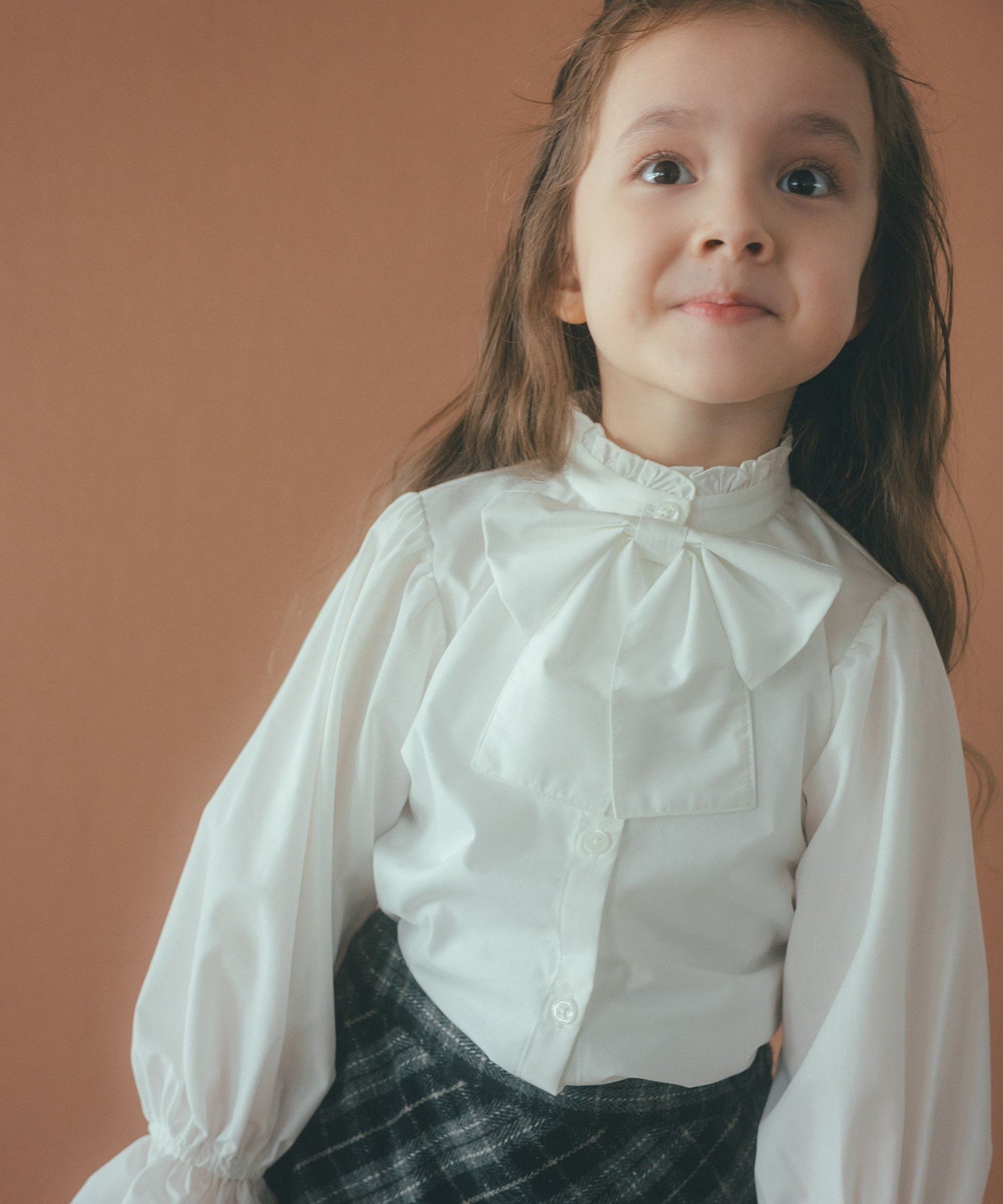 UNITED ARROWS green label relaxing スタンドカラー フリルリボン ブラウス/ キッズ 110cm-130cm ユナイテッドアローズ グリーンレーベルリラクシング トップス シャツ・ブラウス ホワイト