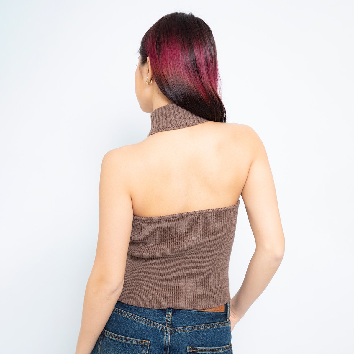 atmos pink atmos pink Choker Neck Knit Top BROWN アトモス トップス ニット ブラウン