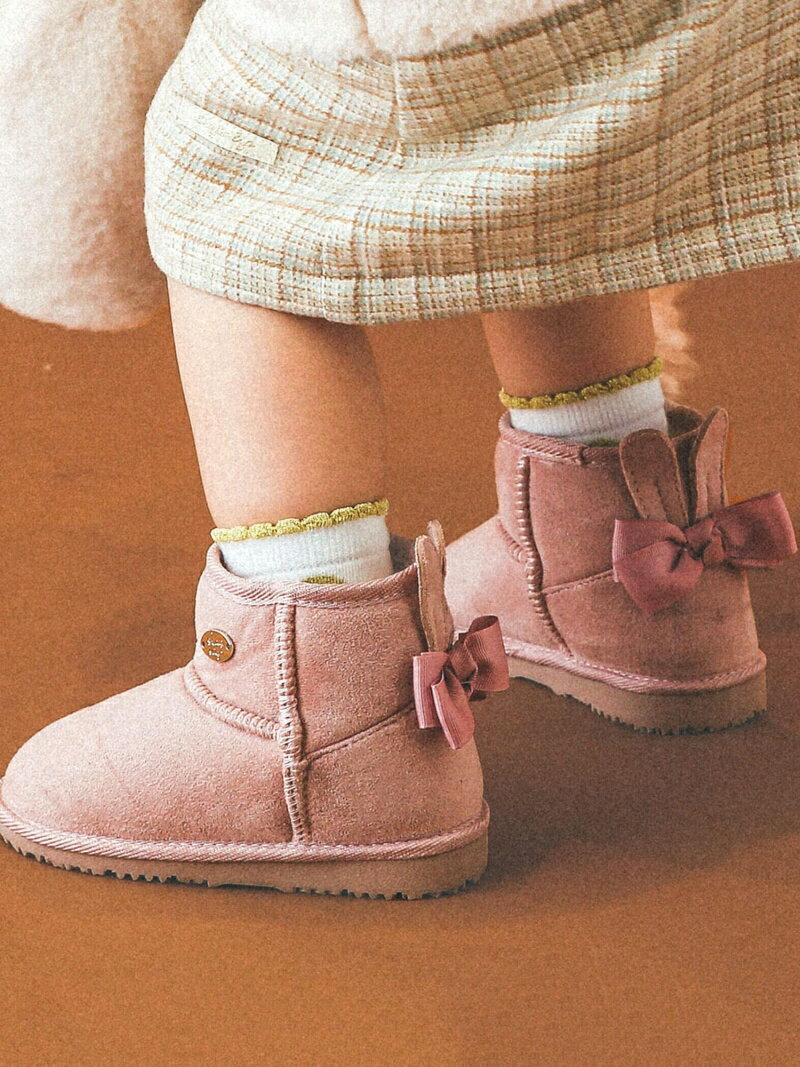 【SALE／60%OFF】SLAP SLIP うさぎ 花 ムートンブーツ (14~18cm) ベベ オンライン ストア シューズ・靴 ブーツ ピンク ベージュのサムネイル