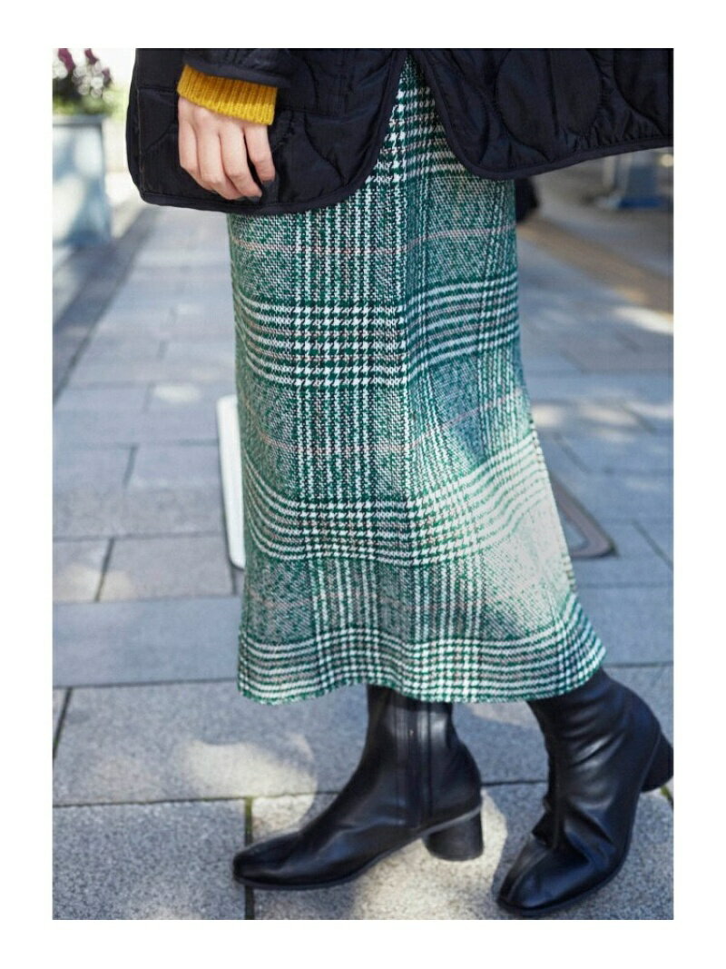 【SALE／60%OFF】THE SHOP TK ツィードチェックロングスカート ザ ショップ ティーケー スカート ロングスカート ブラック グリーン