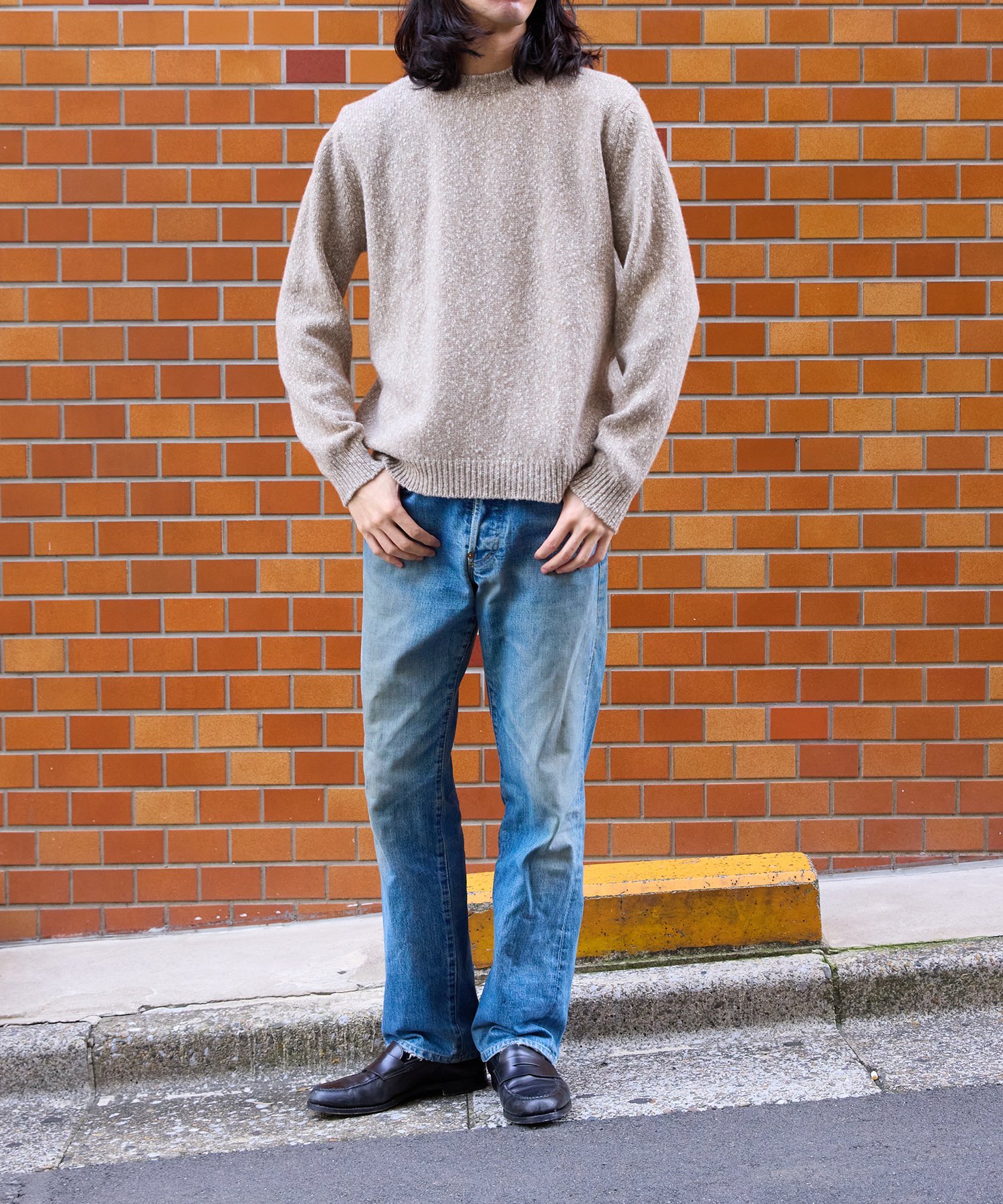 ADAM ET ROPE' HOMME BEGG& EX lambswool slub crew アダムエロペ トップス ニット ベージュ ネイビー【送料無料】