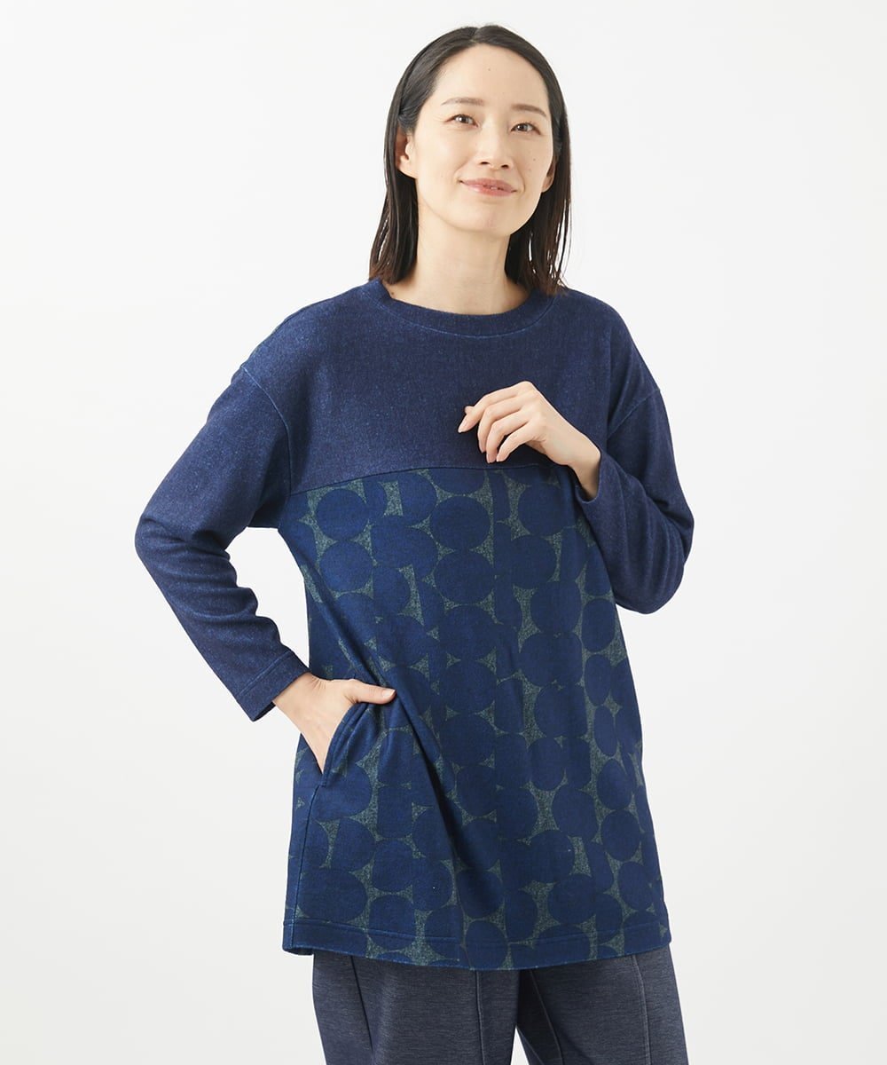 【SALE／50%OFF】GIANNI LO GIUDICE [洗える・日本製]デニムドットプリントチュニックカットソー ジャンニロジュディーチェ ワンピース・ドレス チュニック ネイビー【送料無料】