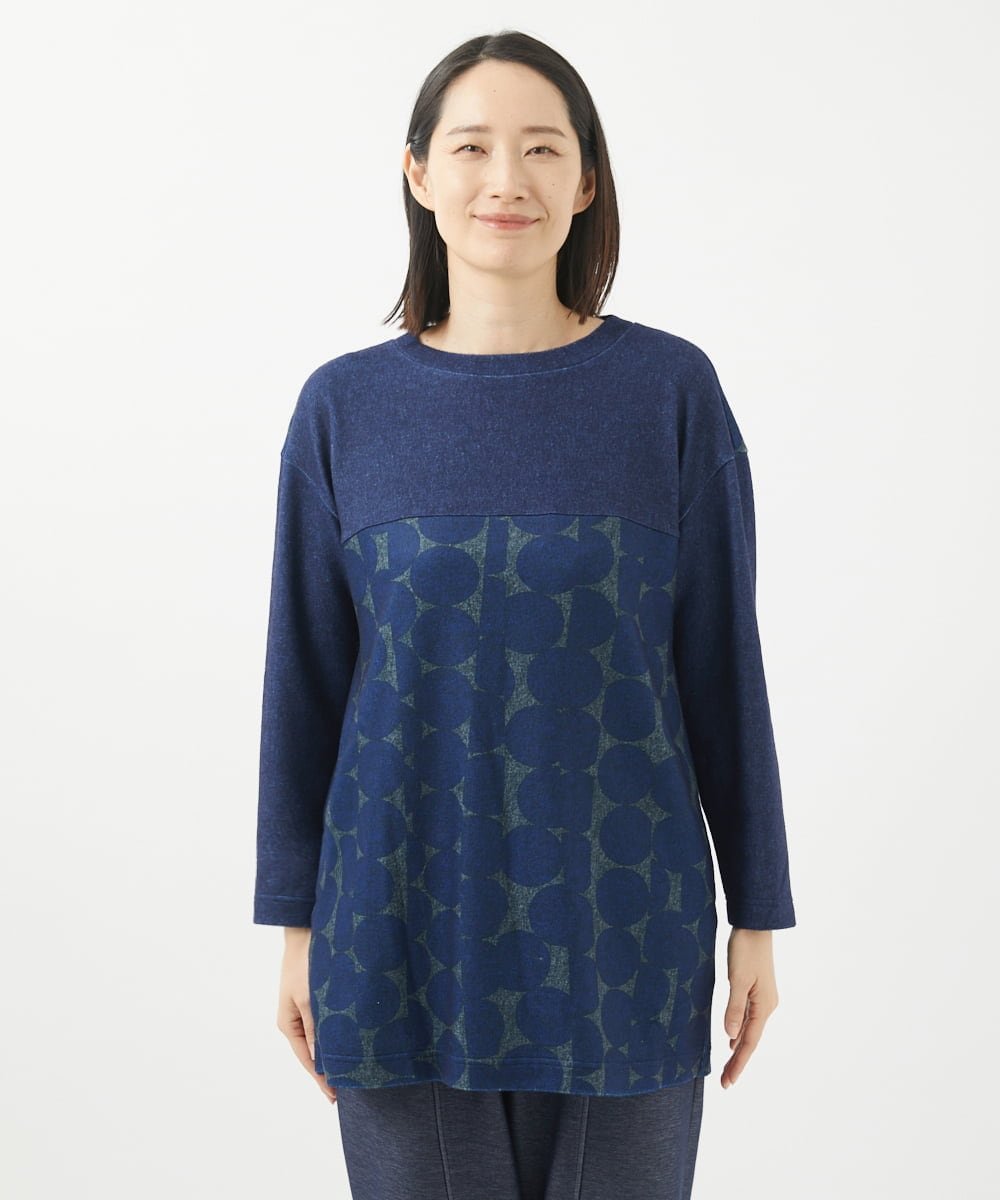 【SALE／50%OFF】GIANNI LO GIUDICE [洗える・日本製]デニムドットプリントチュニックカットソー ジャンニロジュディーチェ ワンピース・ドレス チュニック ネイビー【送料無料】