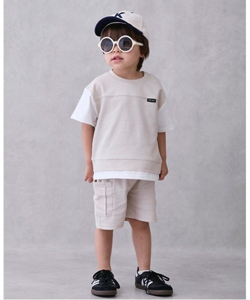 【SALE／30%OFF】petit main 【接触冷感】ドッキングカットセットアップ ナルミヤオンライン トップス アンサンブル ブルー グリーン ベージュのサムネイル