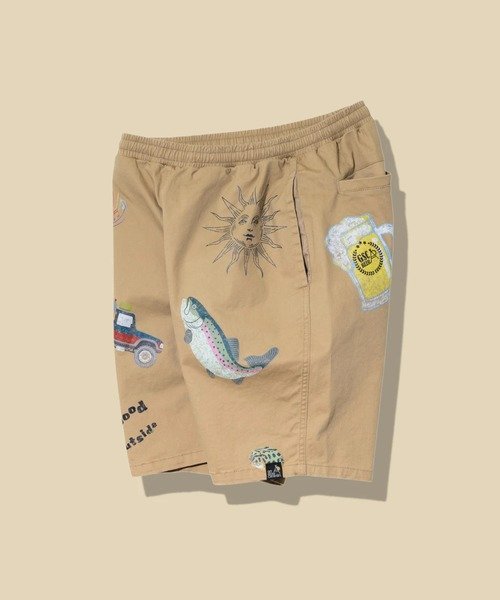 ストレッチツイル断ち身プリントイージーショーツ (MENS) ゴースローキャラバン パンツ その他のパンツ ホワイト ベージュ
