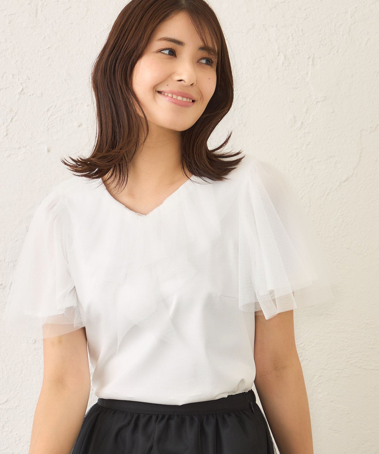TO BE CHIC チュールネットコンビ カットソー トゥー ビー シック トップス カットソー・Tシャツ ホワイト ピンク ブラック